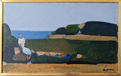 Mid-Century Modern Swedish Landscape Oil Painting, Framed - Coastal Musing