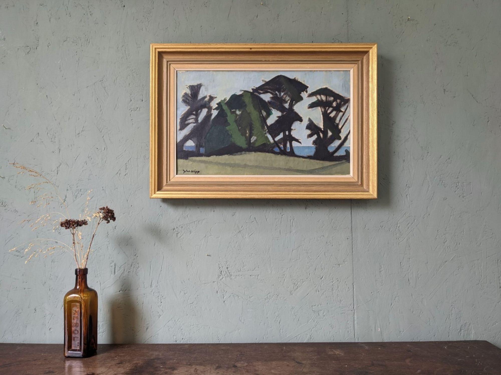 Mid-Century Modern Swedish Landscape Oil Painting, Framed - Coastal Trees 8