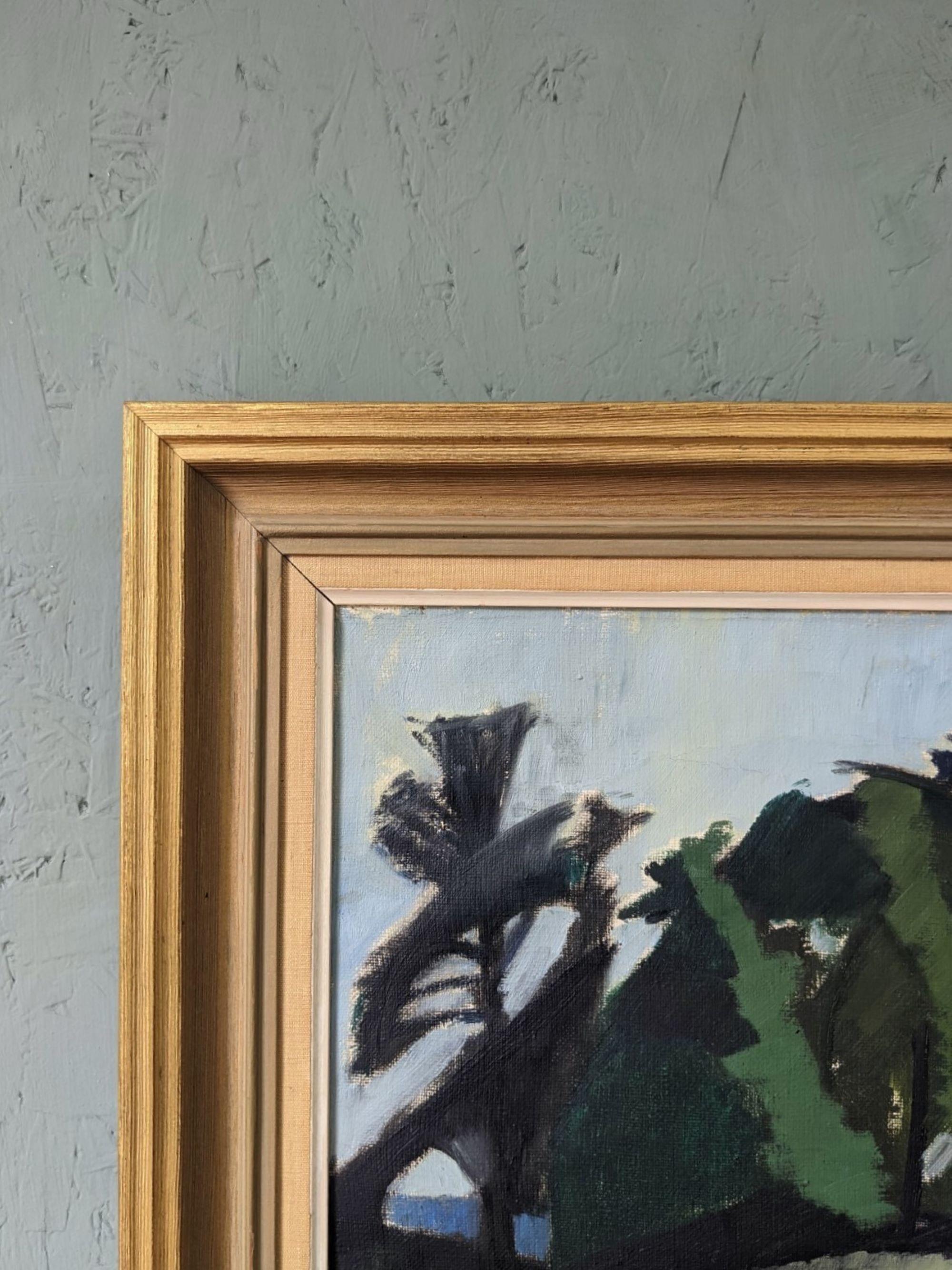 Mid-Century Modern Swedish Landscape Oil Painting, Framed - Coastal Trees 1