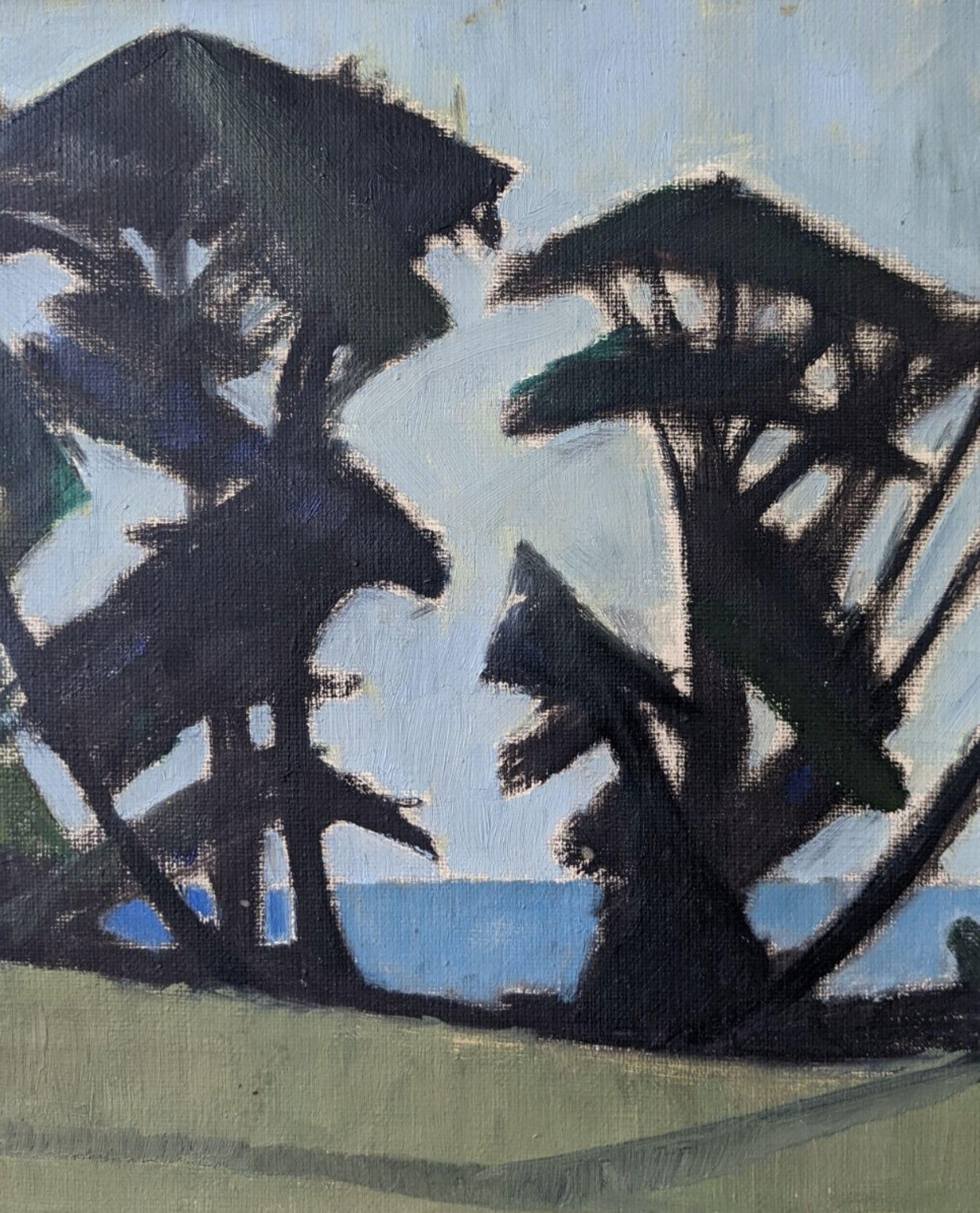 Mid-Century Modern Swedish Landscape Oil Painting, Framed - Coastal Trees 5