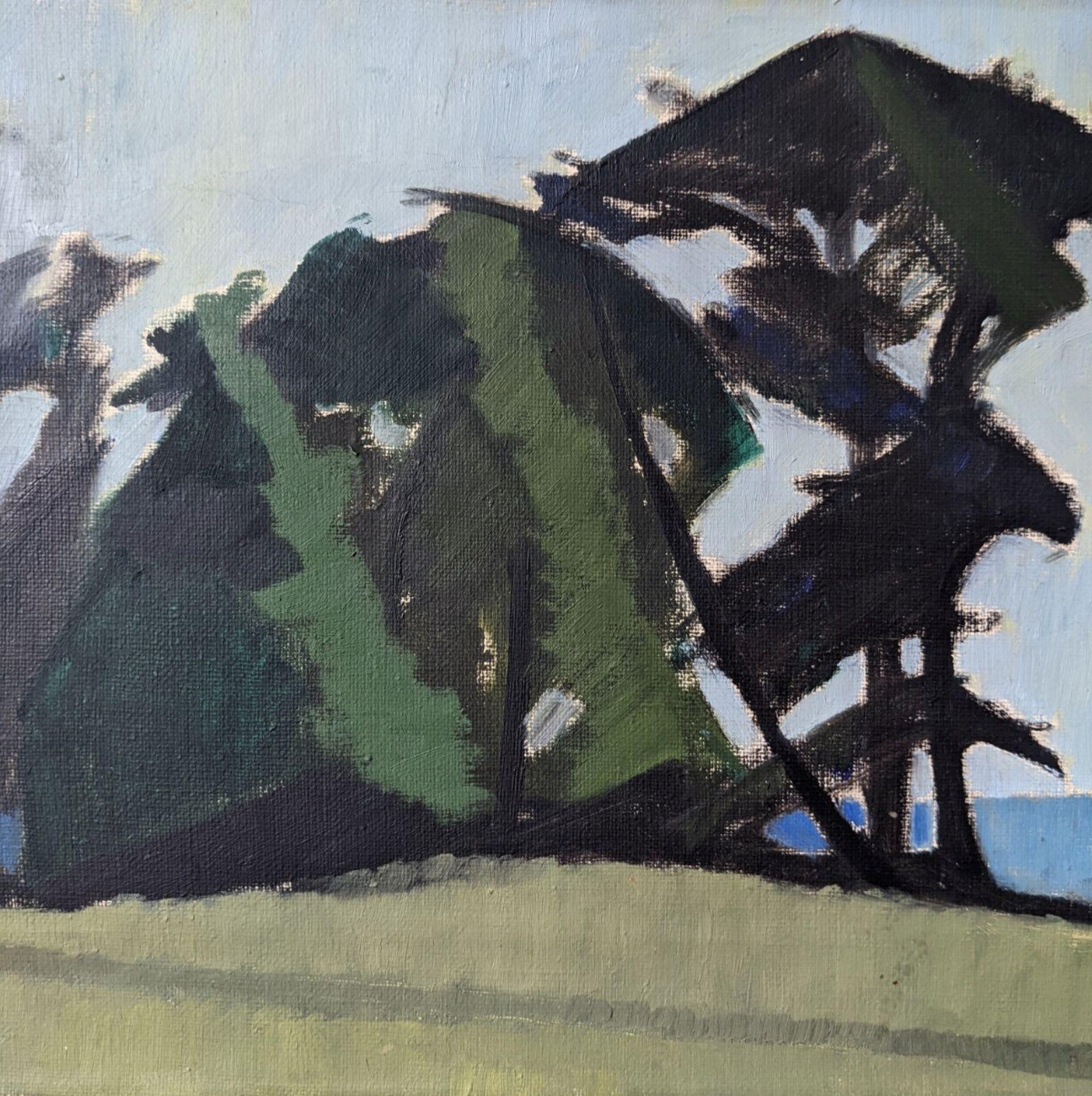 Mid-Century Modern Swedish Landscape Oil Painting, Framed - Coastal Trees 6