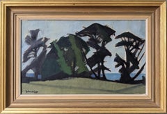 Mid-Century Modern Swedish Landscape Oil Painting, Framed - Coastal Trees
