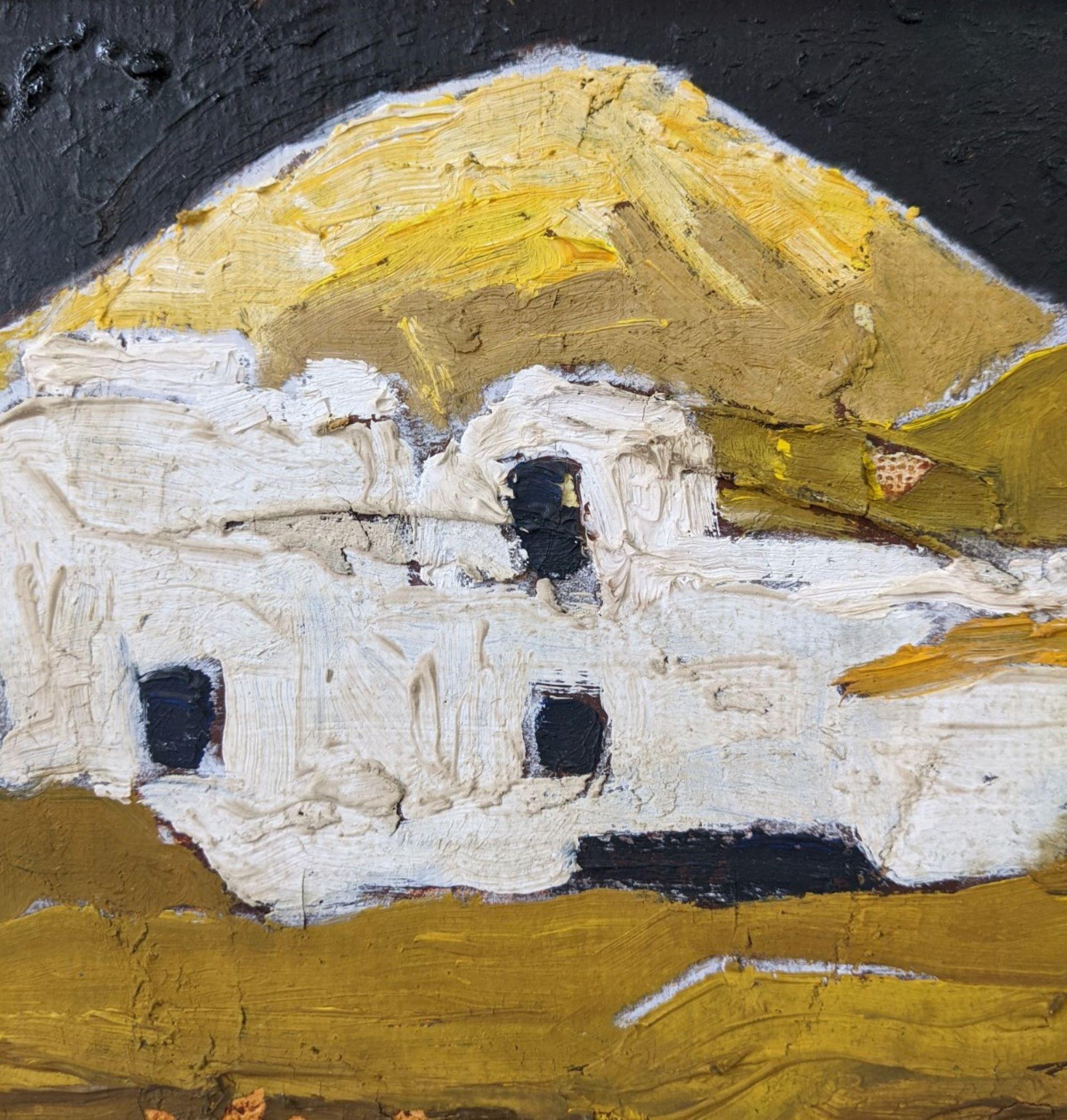 Mid-Century Modern Swedish Landscape Oil Painting, Framed - White Village For Sale 7