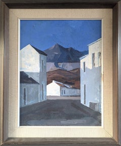 Mid-Century Modern Swedish Landscape Oil Painting - Mountain View in Blue