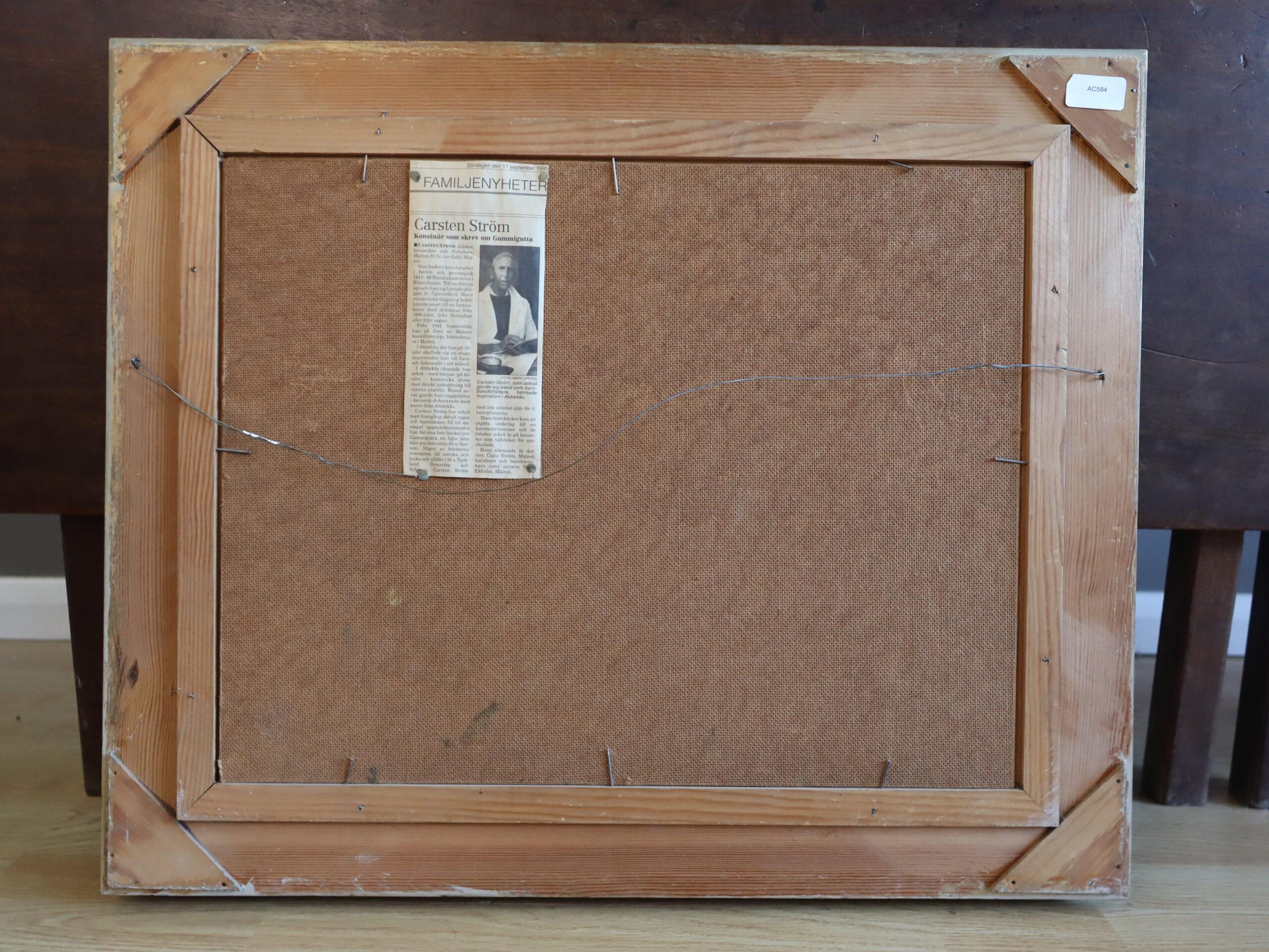 Modernes schwedisches Landschafts-Ölgemälde aus der Jahrhundertmitte - Nachbarschaft in der Abenddämmerung im Angebot 8