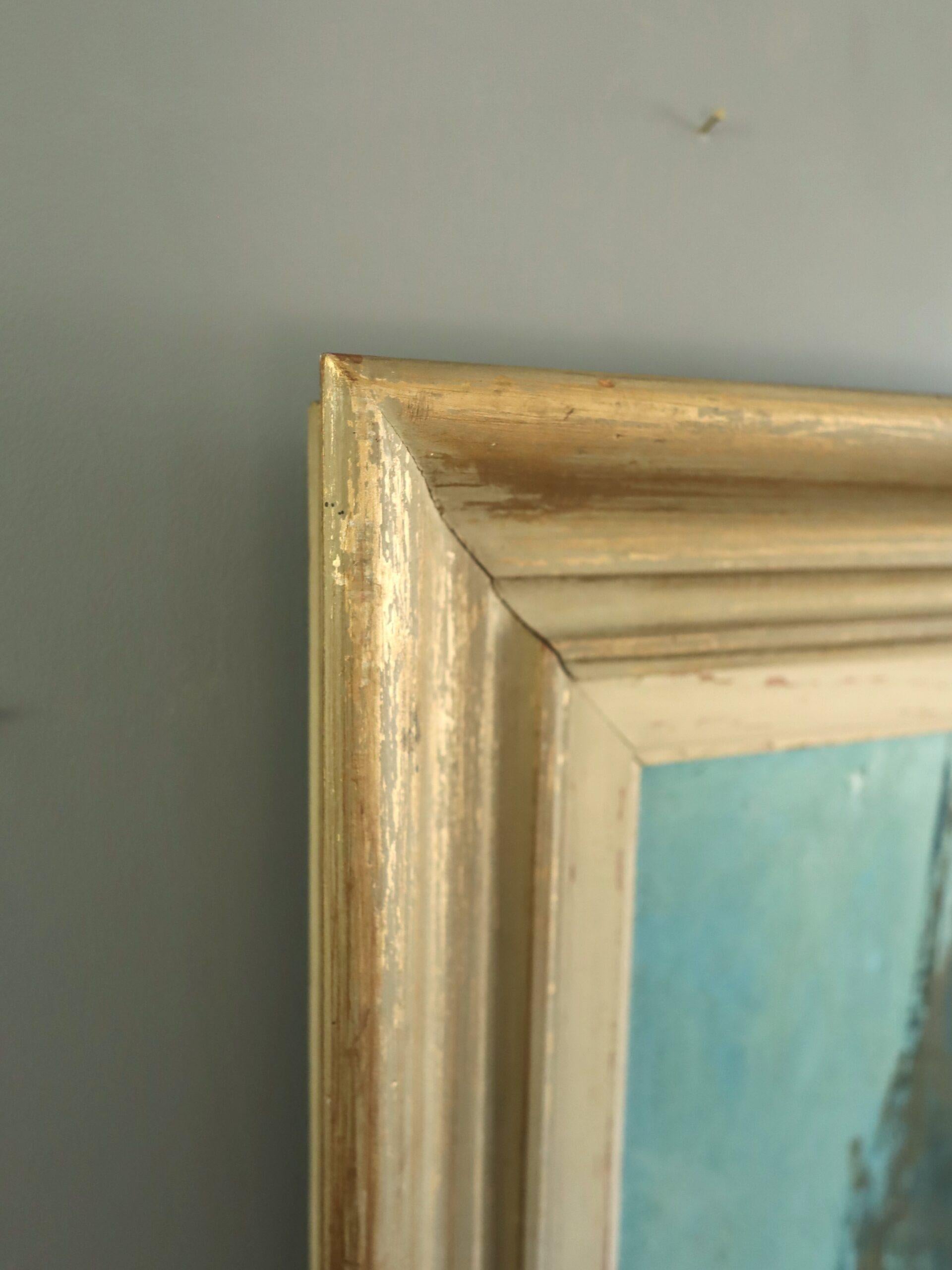 Modernes schwedisches Landschafts-Ölgemälde aus der Jahrhundertmitte - Nachbarschaft in der Abenddämmerung im Angebot 3