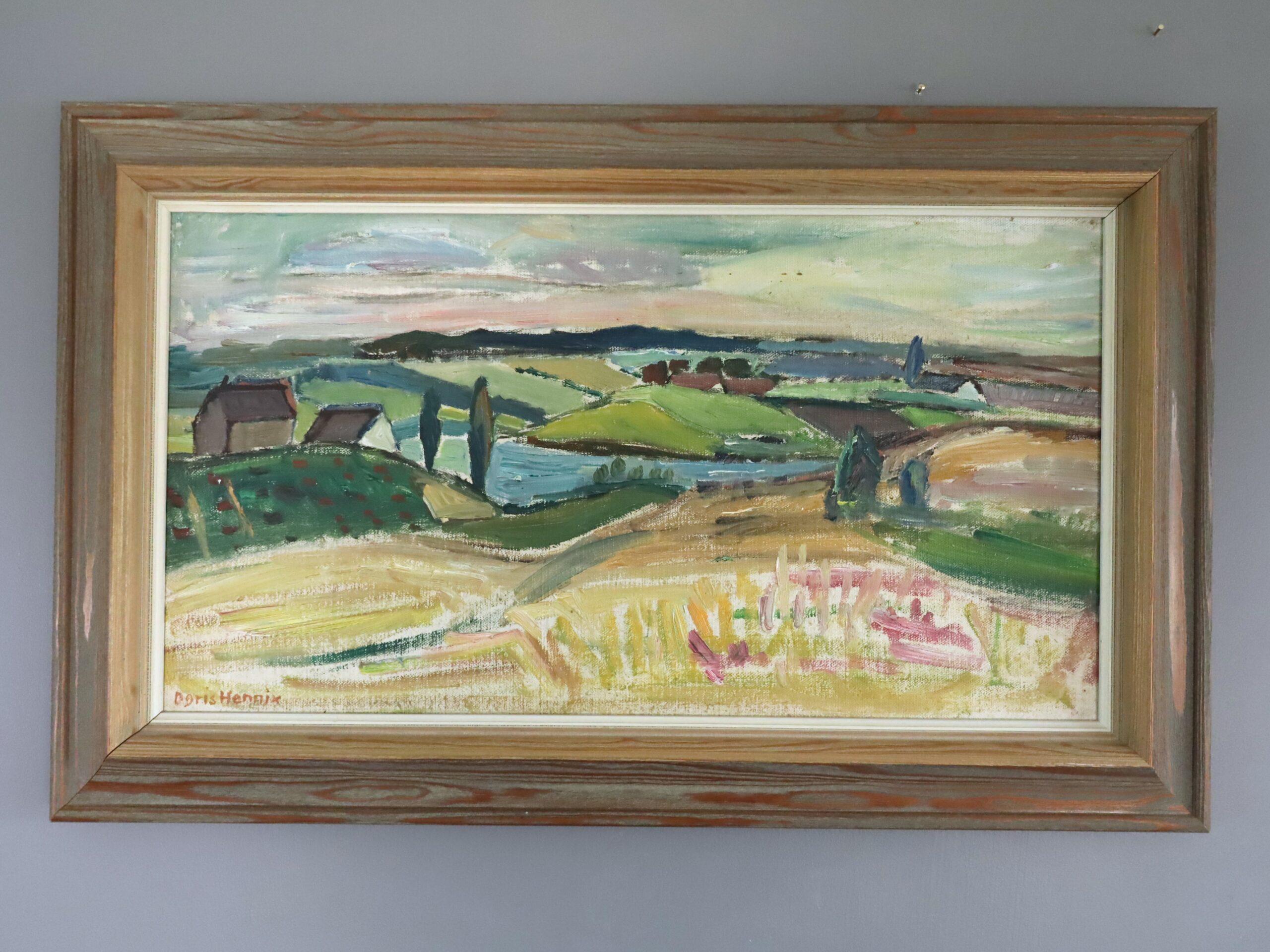 Mid Century Modern Swedish Landscape Oil Painting - View Over the Valley im Angebot 1