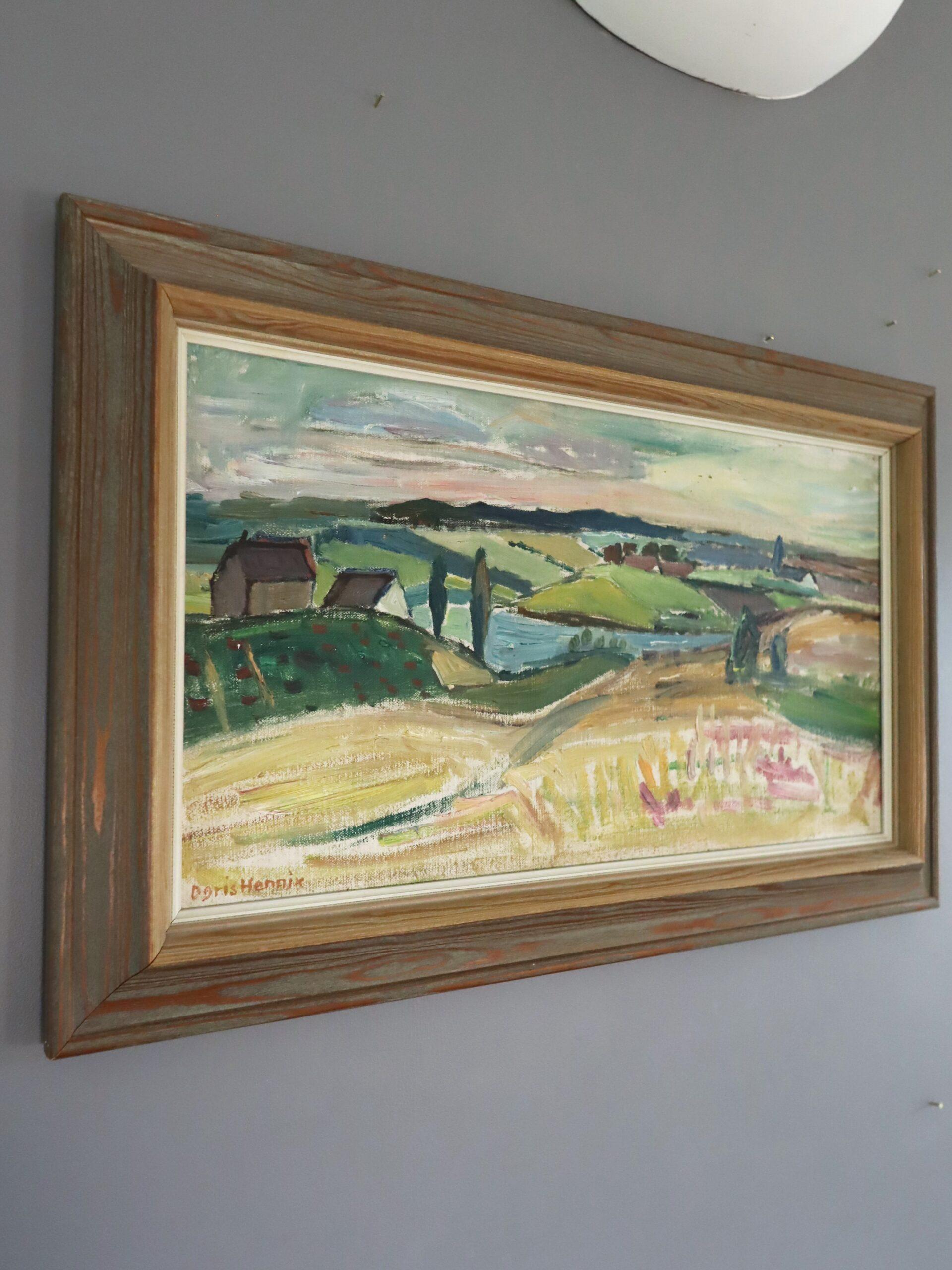 Mid Century Modern Swedish Landscape Oil Painting - View Over the Valley im Angebot 2