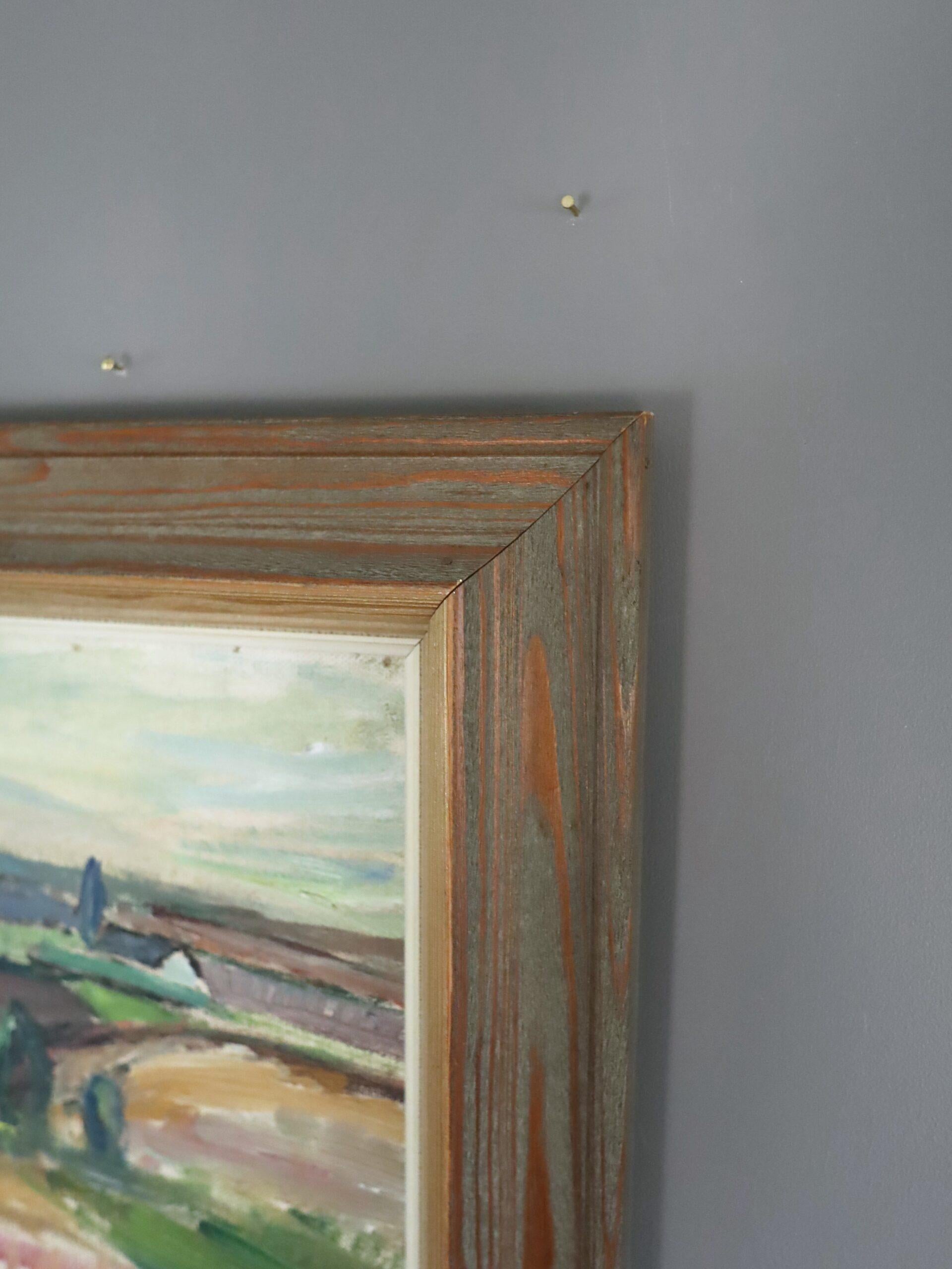 Mid Century Modern Swedish Landscape Oil Painting - View Over the Valley im Angebot 5