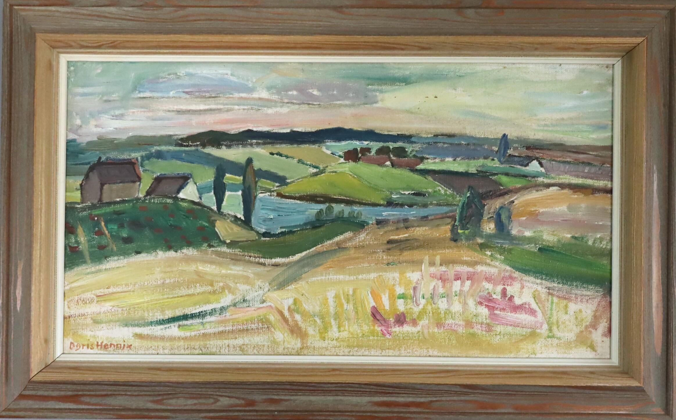 Mid Century Modern Swedish Landscape Oil Painting - View Over the Valley