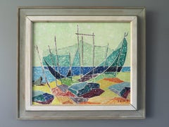 Mini pintura al óleo de paisaje costero sueco de mediados del siglo XX -color de la costa