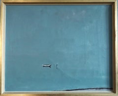 Mid Century Modern Swedish Minimalist Seascape Oil Painting - A Moment at Sea