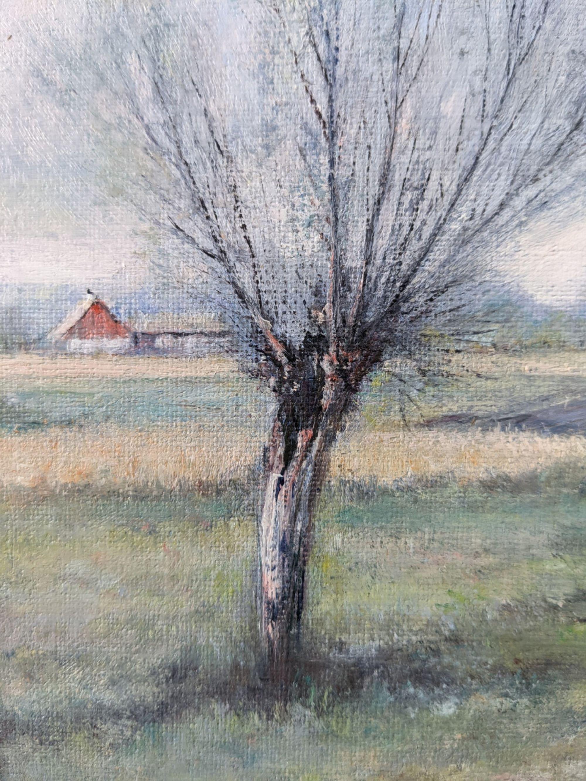 Mid-Century Modern Swedish Oil Painting, Framed Landscape - Winter Fields 1