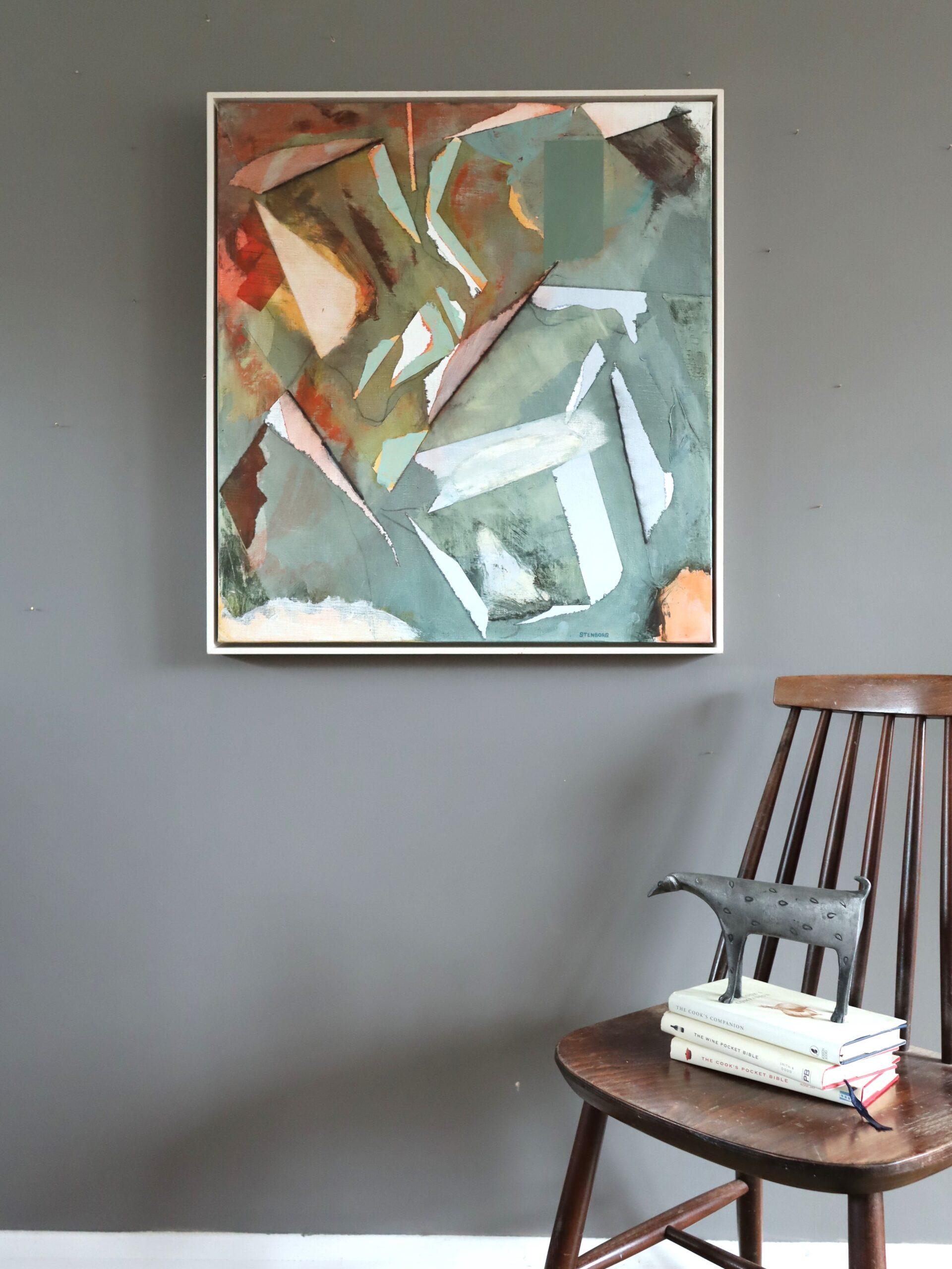 Schwedisches Original Abstraktes Ölgemälde in Mischtechnik, Mid-Century Modern, Interplay (Geometrische Abstraktion), Painting, von Unknown