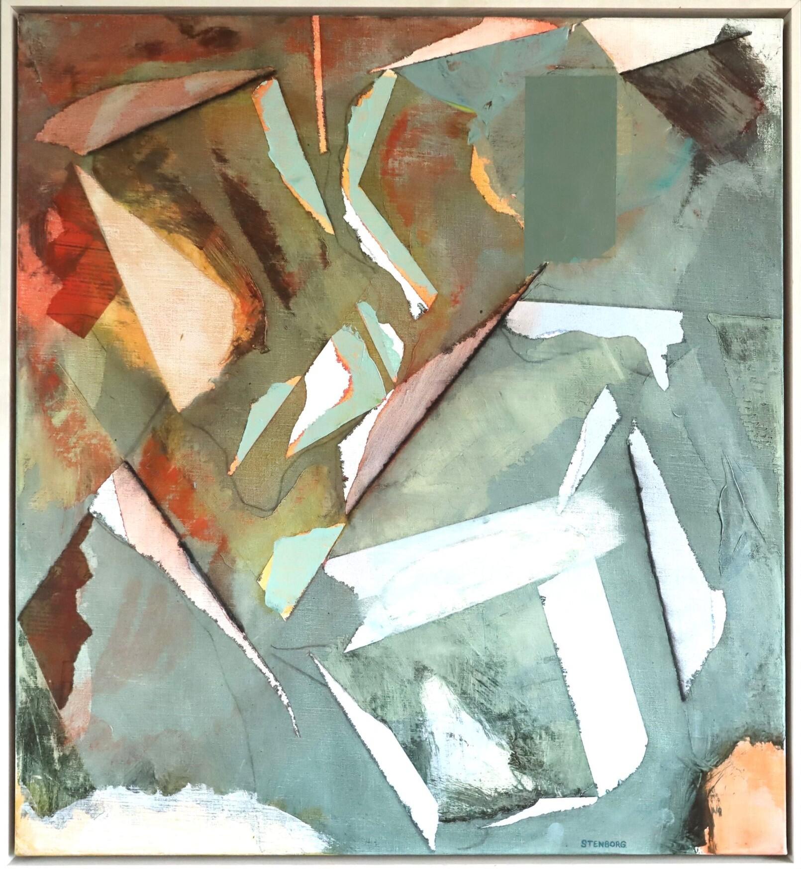 Pintura al óleo abstracta original sueca de mediados del siglo XX -Interplay