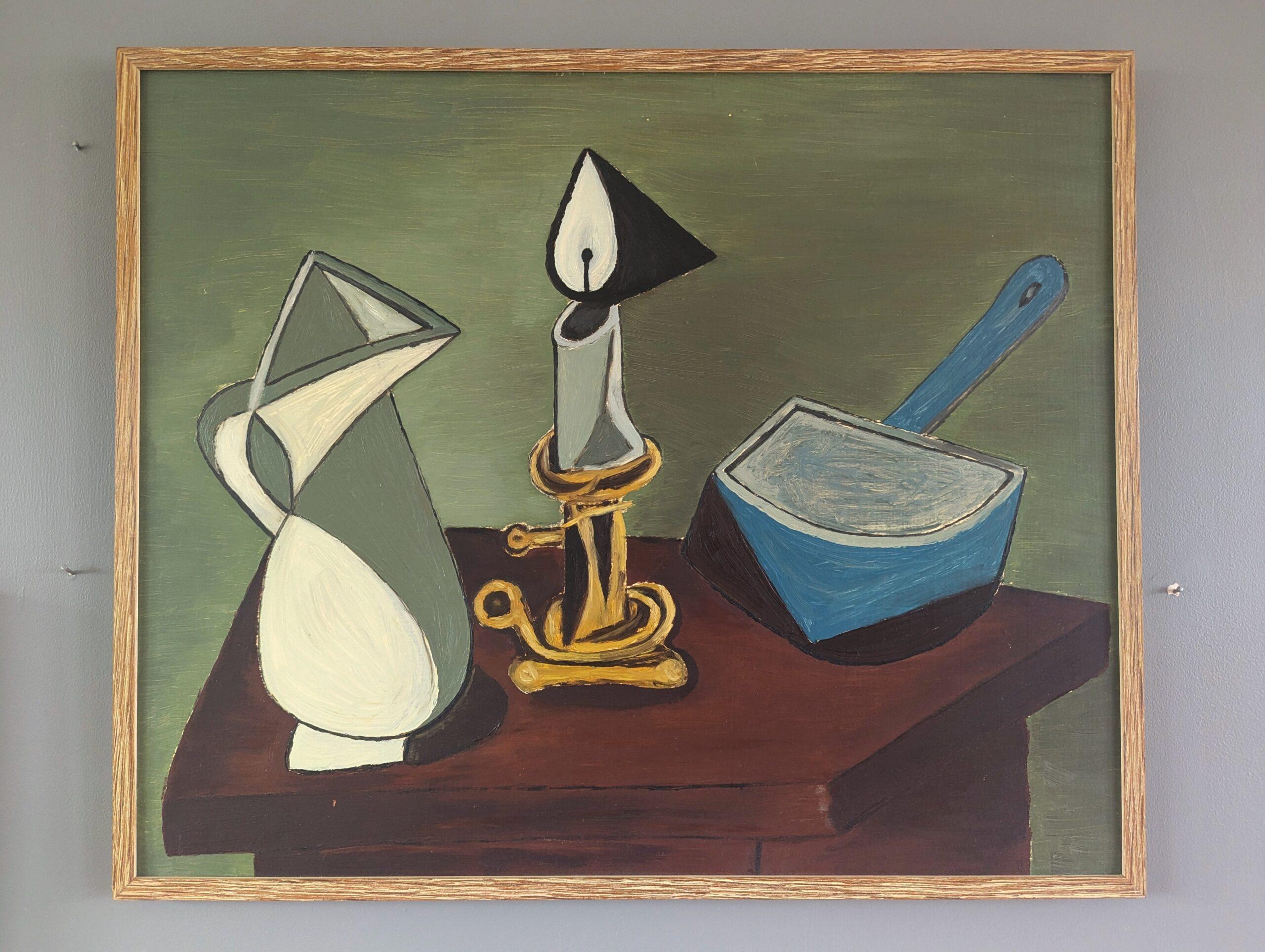 Peinture à l'huile abstraite originale suédoise The Moderns - Nature morte dans les angles - Painting de Unknown