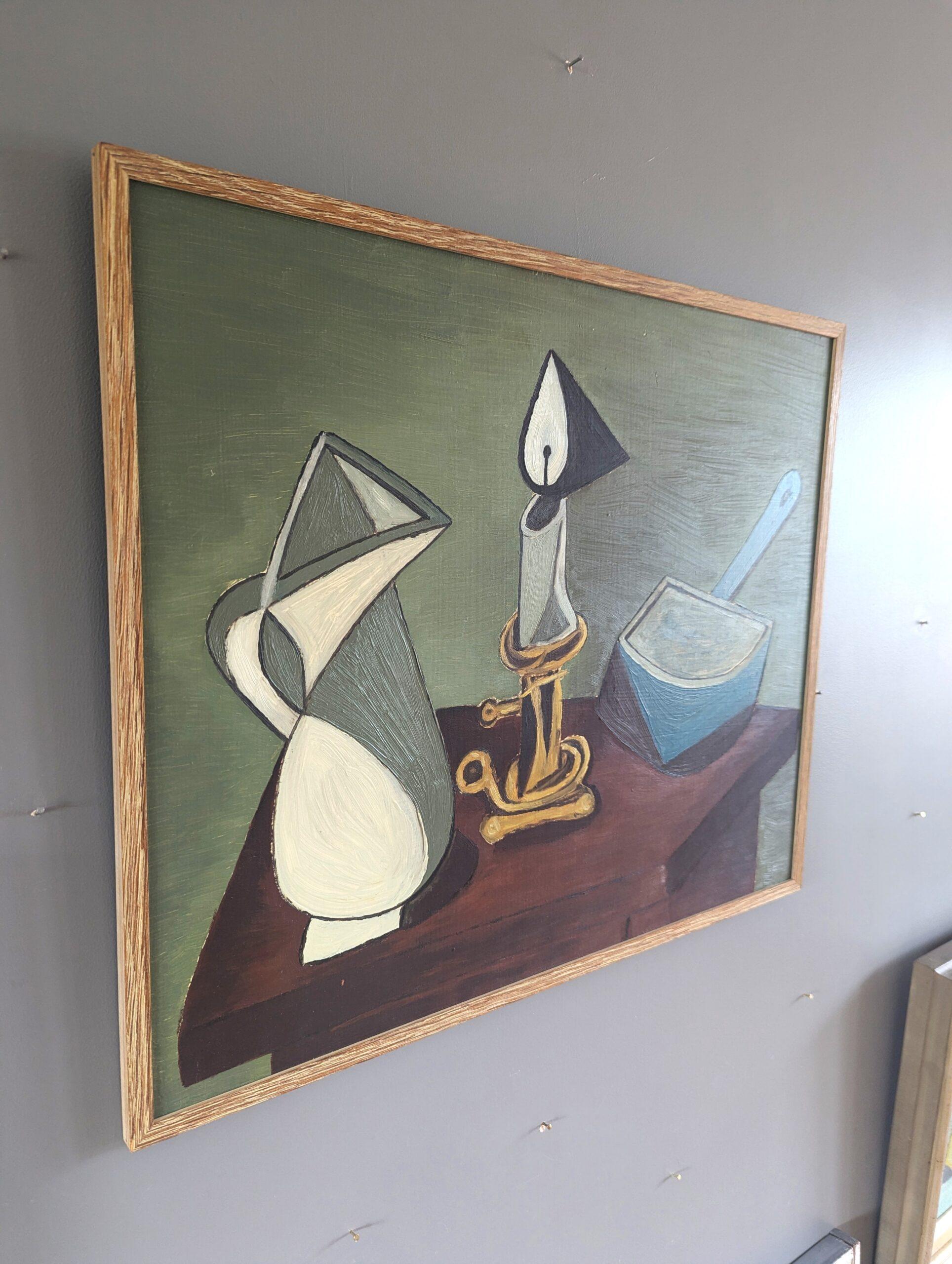 Peinture à l'huile abstraite originale suédoise The Moderns - Nature morte dans les angles - Moderne Painting par Unknown
