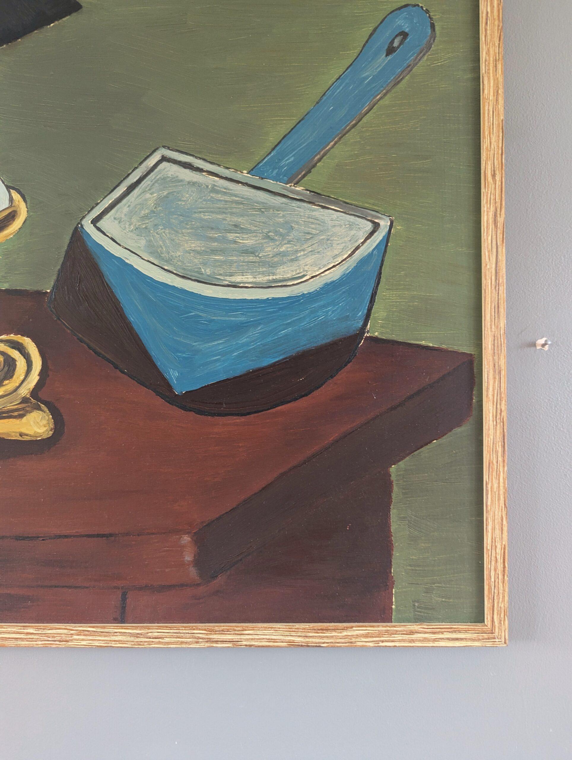 Peinture à l'huile abstraite originale suédoise The Moderns - Nature morte dans les angles en vente 1