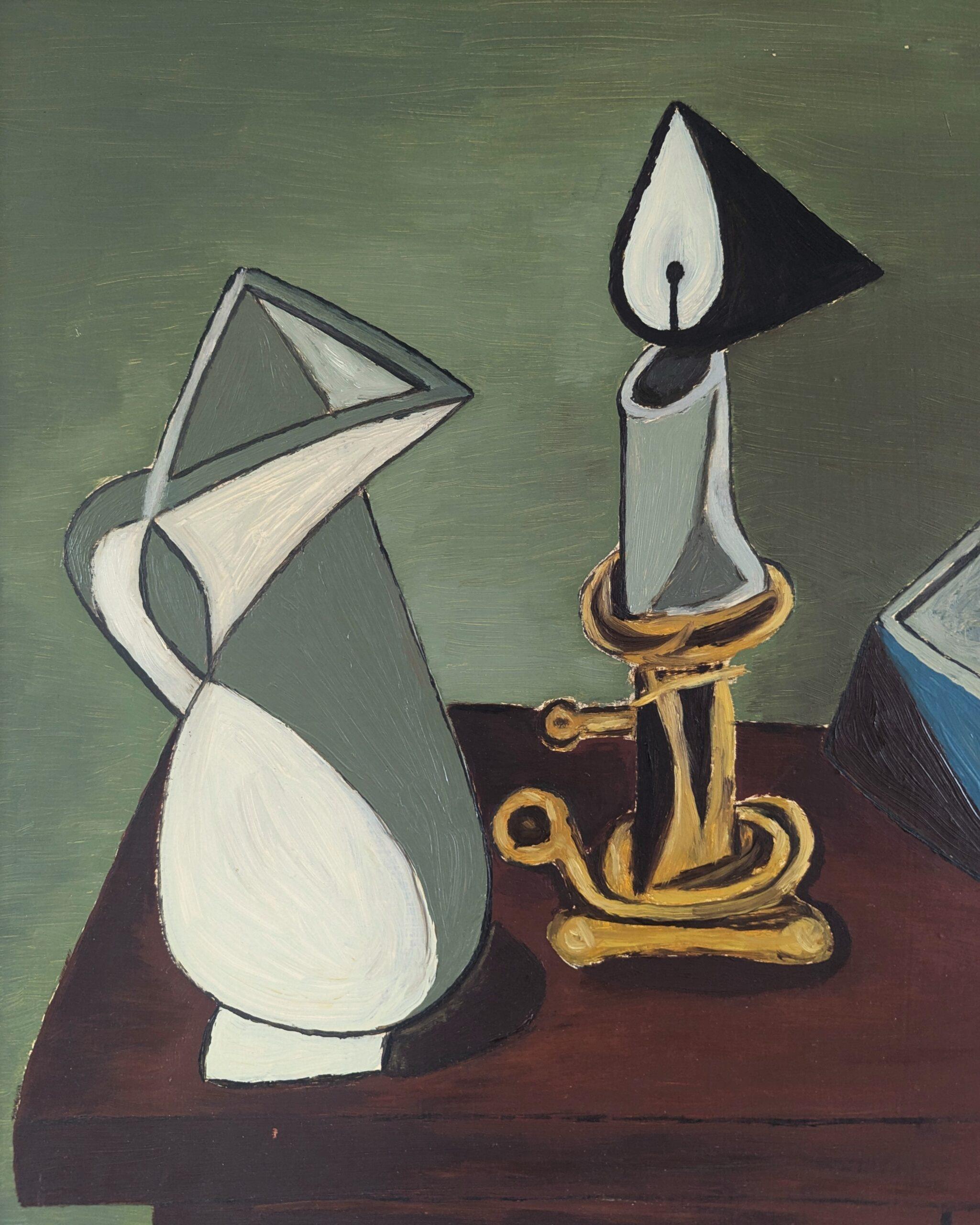 Peinture à l'huile abstraite originale suédoise The Moderns - Nature morte dans les angles en vente 2