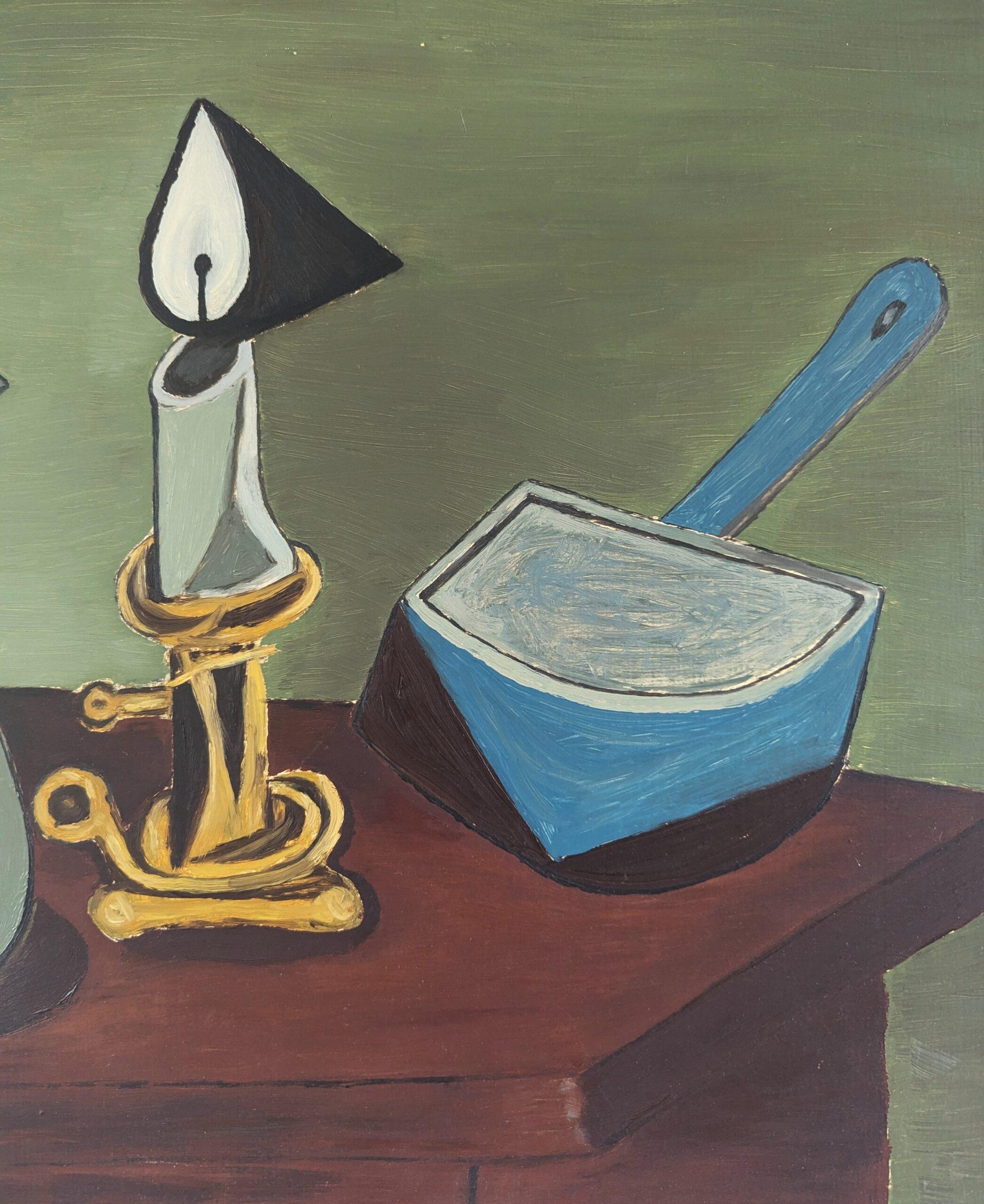 Peinture à l'huile abstraite originale suédoise The Moderns - Nature morte dans les angles en vente 3