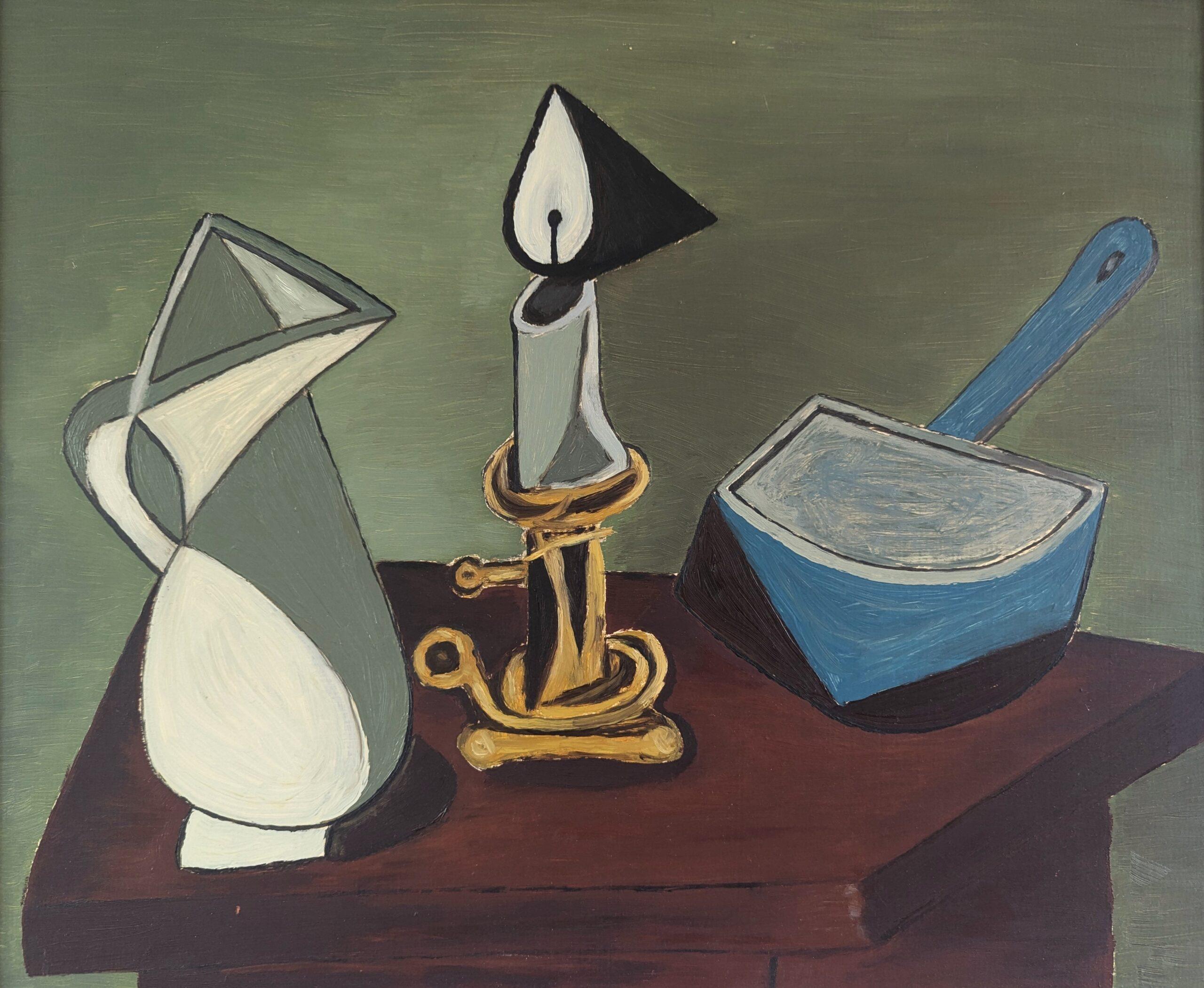 Peinture à l'huile abstraite originale suédoise The Moderns - Nature morte dans les angles en vente 4