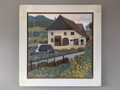 Mid Century Modern Swedish Original Landscape Oil Painting - Countryside Home