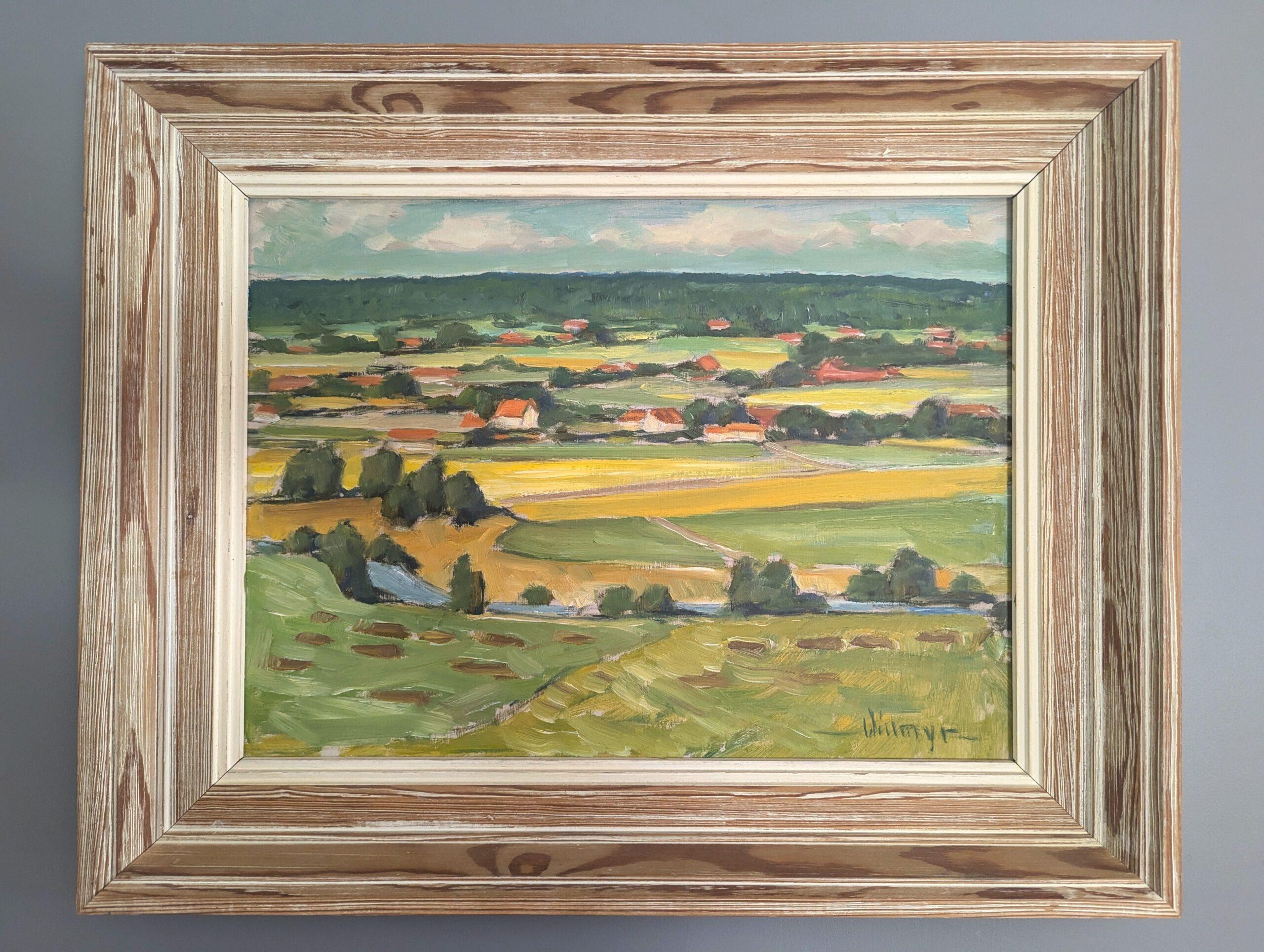 Pintura al óleo original sueca de mediados de siglo sobre un paisaje - Campos de verano - Painting de Unknown