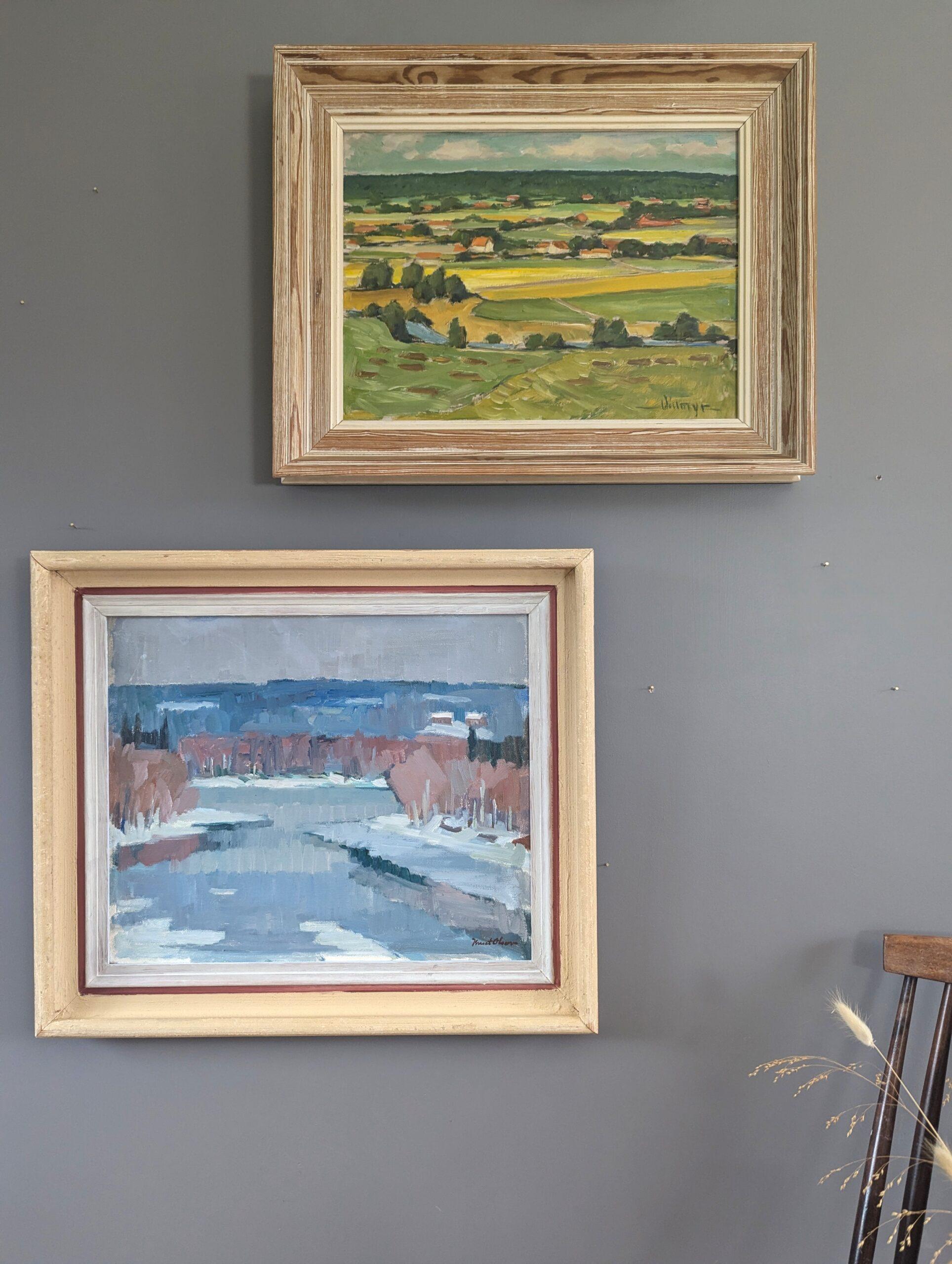 Pintura al óleo original sueca de mediados de siglo sobre un paisaje - Campos de verano - Painting Moderno de Unknown