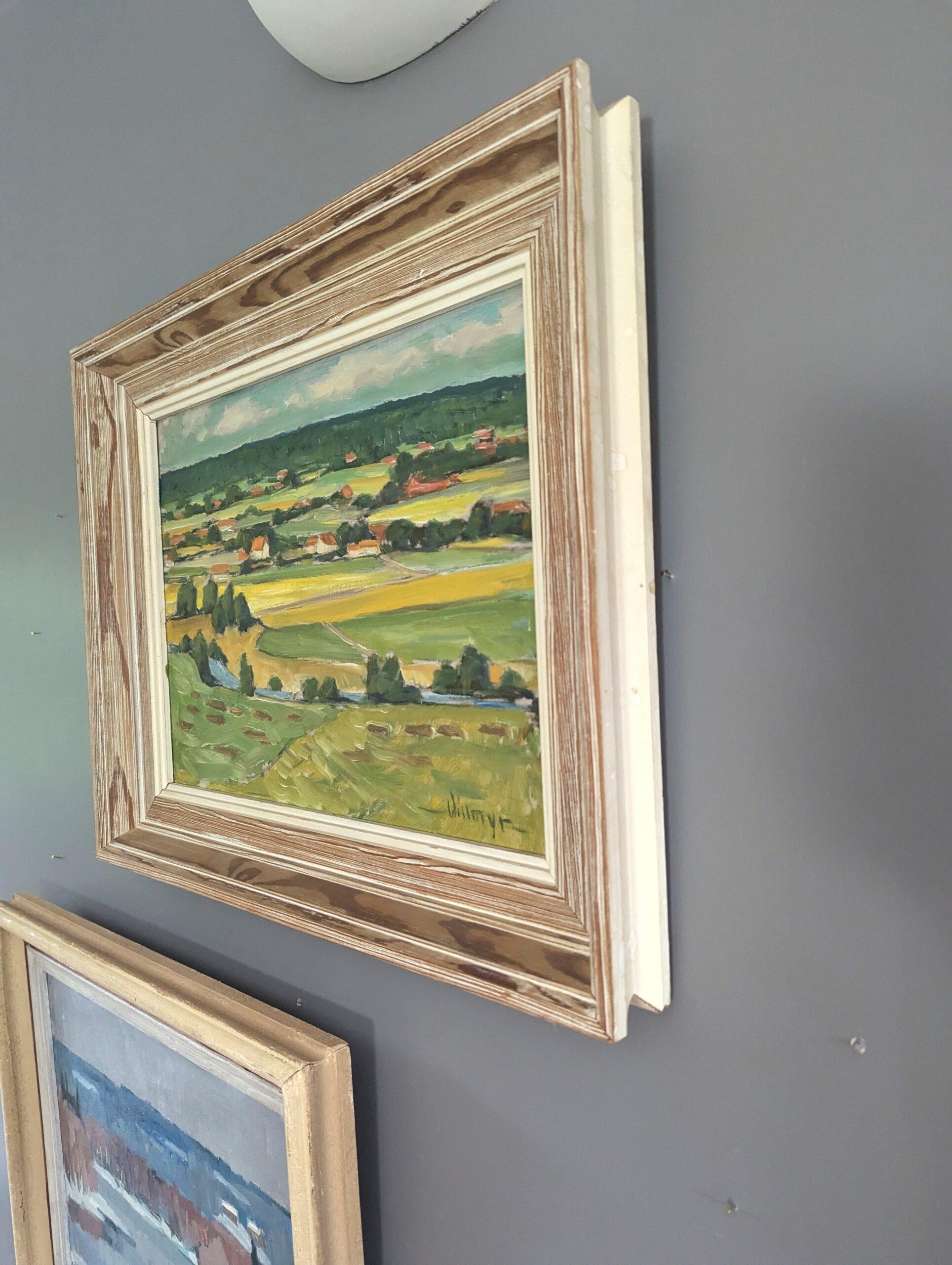 Pintura al óleo original sueca de mediados de siglo sobre un paisaje - Campos de verano en venta 1