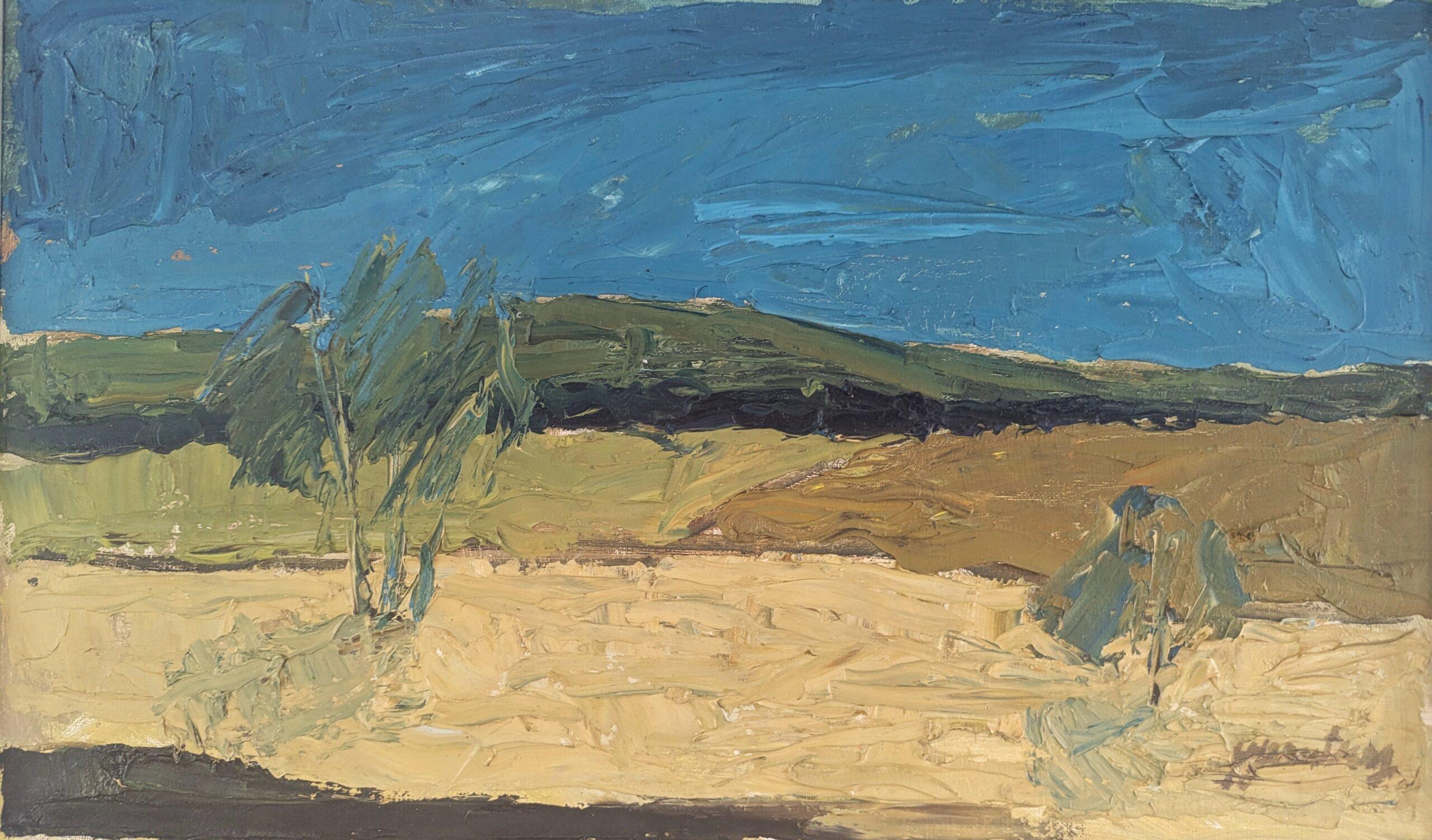 Mid Century Modern Swedish Original Landscape Oil Painting - Rural Terrain For Sale 7