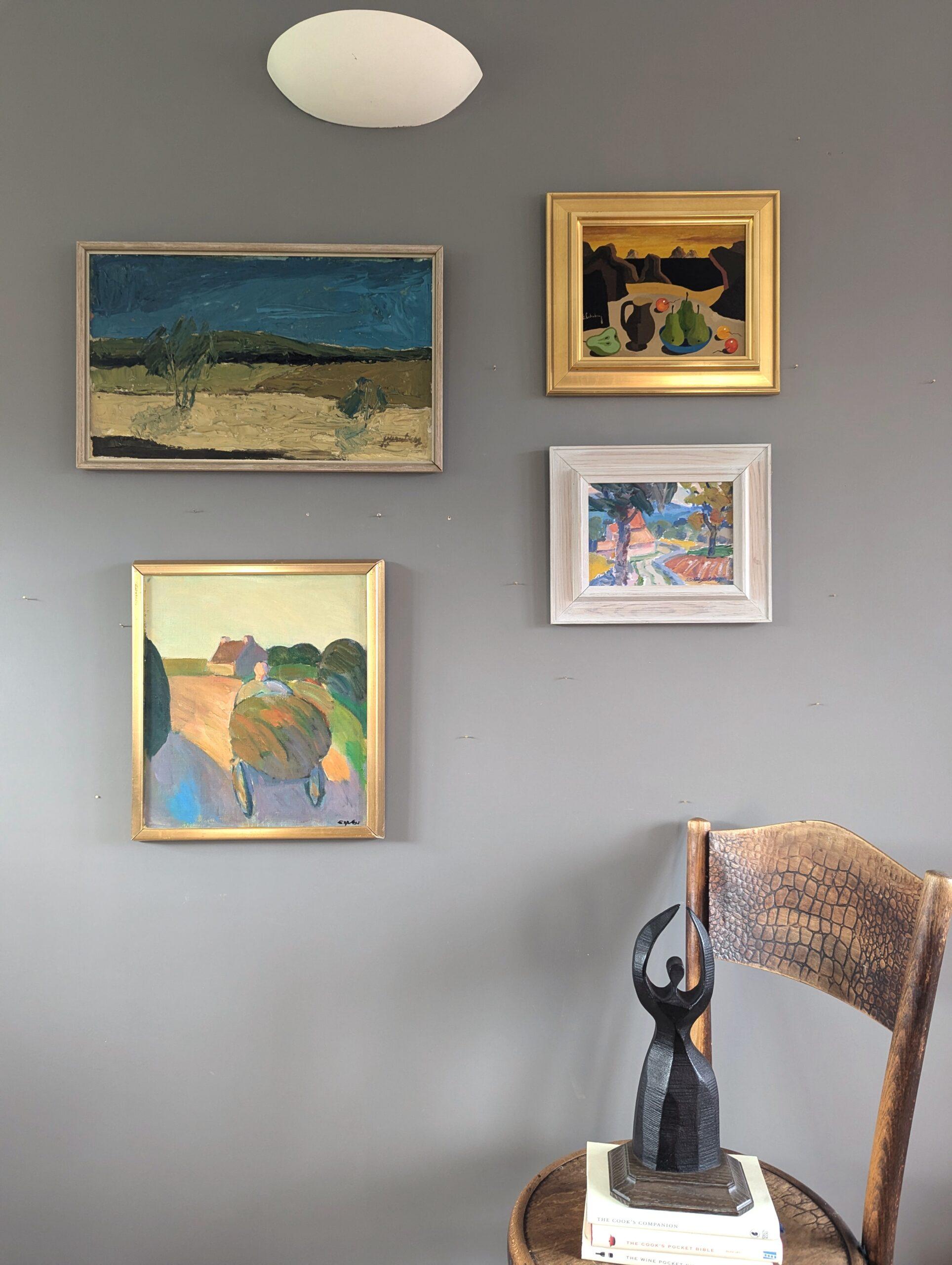 RURAL TERRAIN
Size: 32 x 52 cm (including frame)
Oil on board

A very textured mid century modernist landscape composition, painted in oil onto board.

This painting is a landscape that captures the essence of a rural scene with an emphasis on