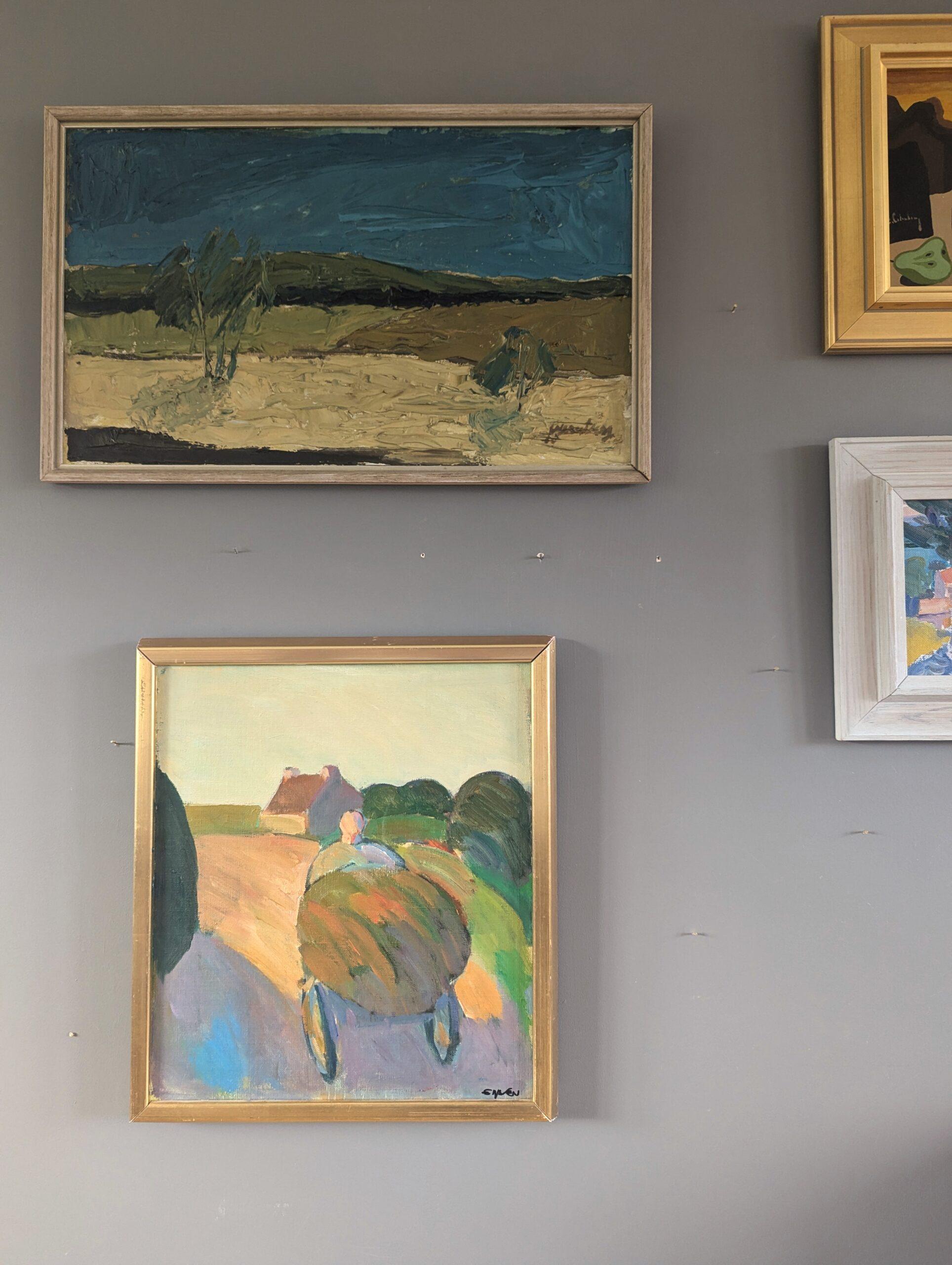 Mid Century Modern Swedish Original Landscape Oil Painting - Rural Terrain For Sale 1