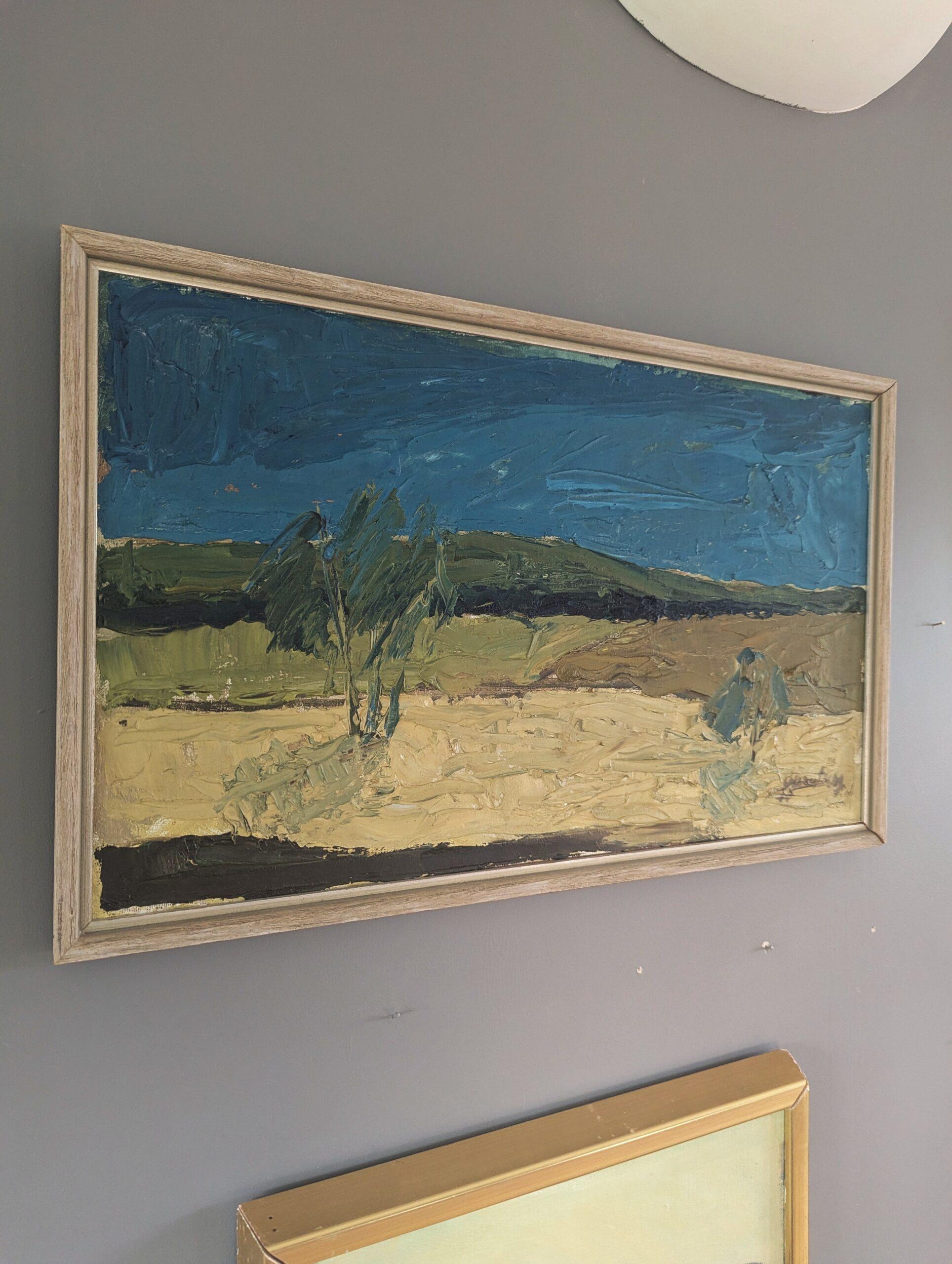 Mid Century Modern Swedish Original Landscape Oil Painting - Rural Terrain For Sale 2