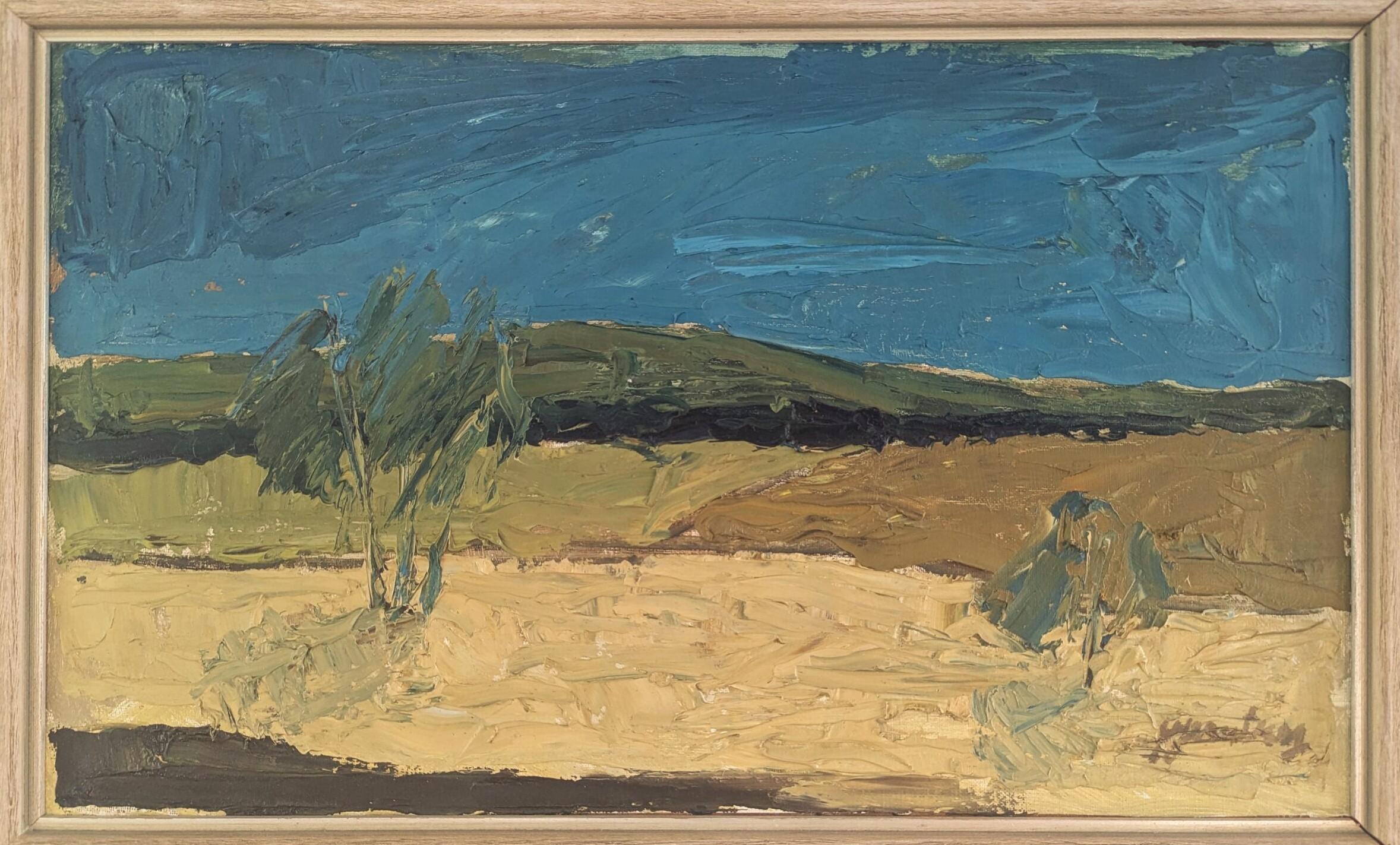 Unknown Landscape Painting - Mid Century Modern Swedish Original Landscape Oil Painting - Rural Terrain
