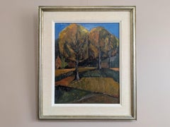 Original-Ölgemälde im Mid-Century-Modern-Stil aus Schweden – Landschaft: Bäume im Herbst