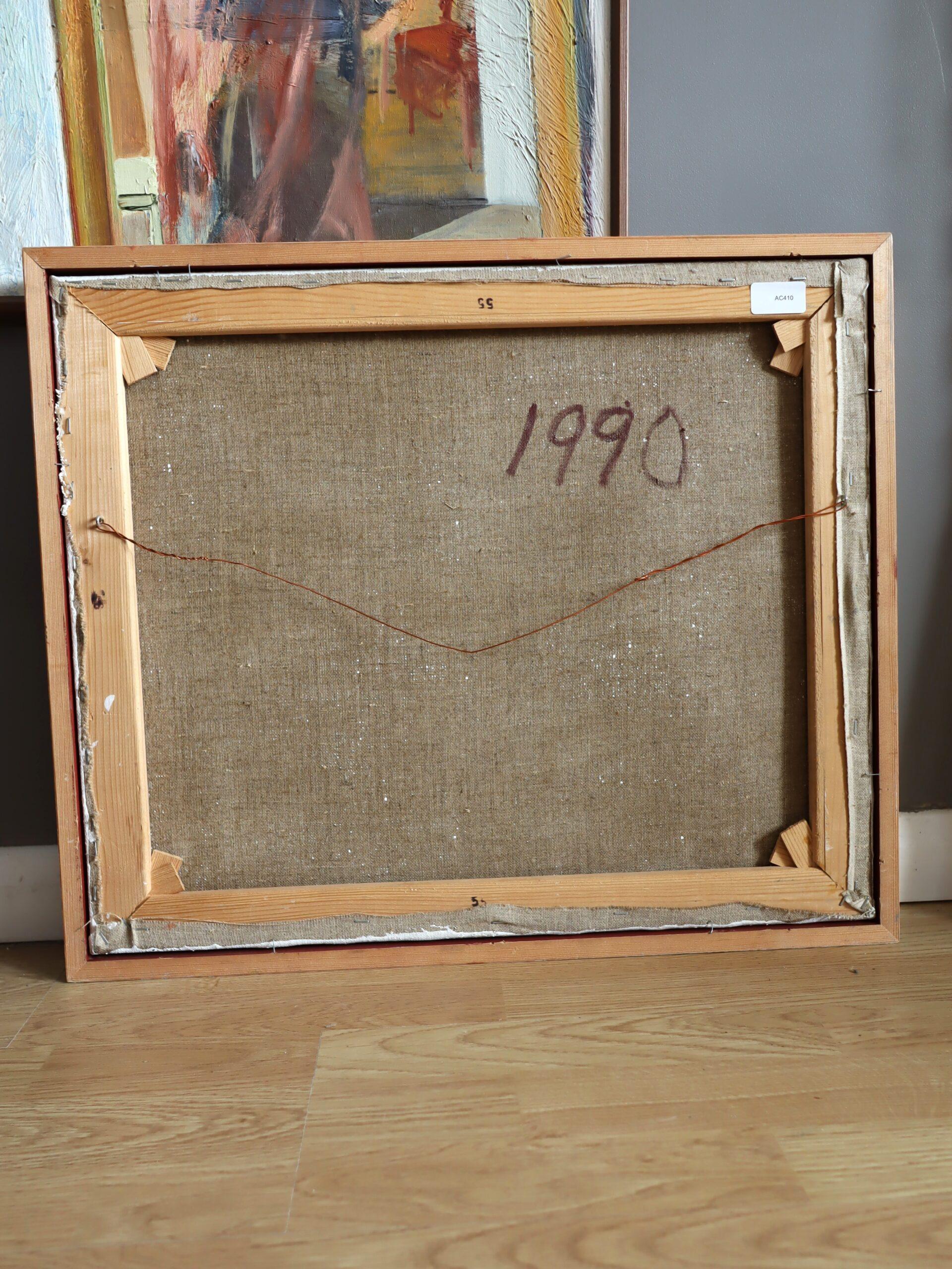 Peinture à l'huile originale suédoise du milieu du siècle dernier - Nature morte avec bouteilles vertes en vente 7