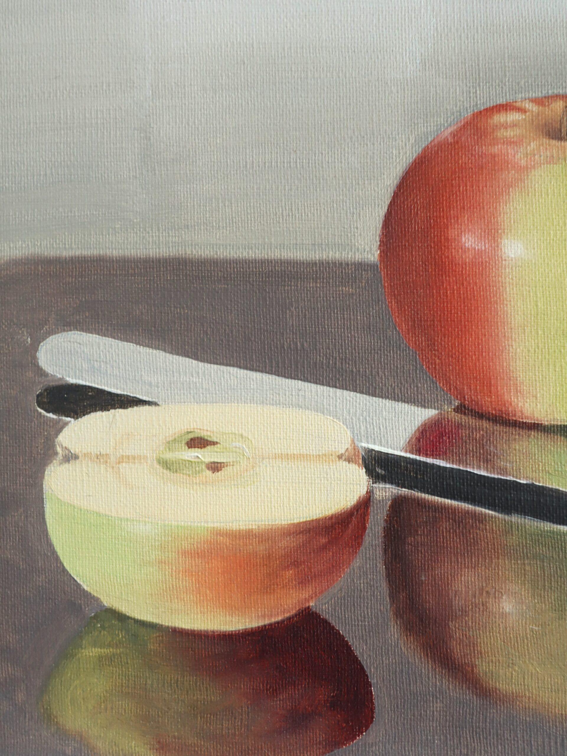 Mid Century Modern Schwedisch Realismus Stillleben Ölgemälde - Apfel Reflexion im Angebot 5