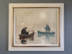 Mid Century Modern Swedish Seascape Oil Painting - Moments Between Casts