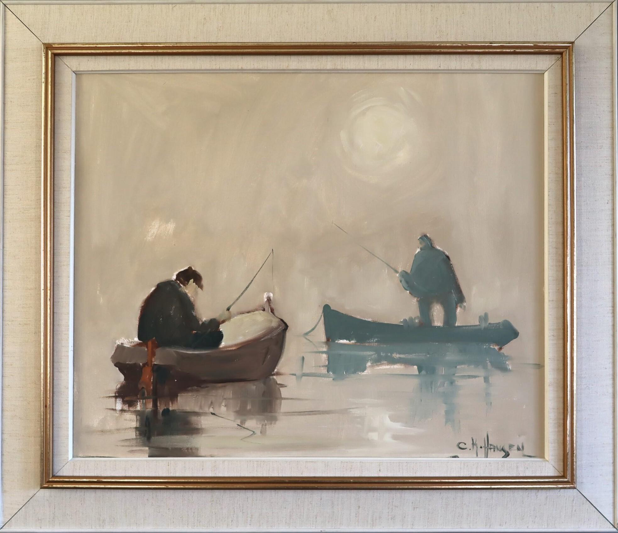 Mid Century Modern Swedish Seascape Oil Painting - Moments Between Casts