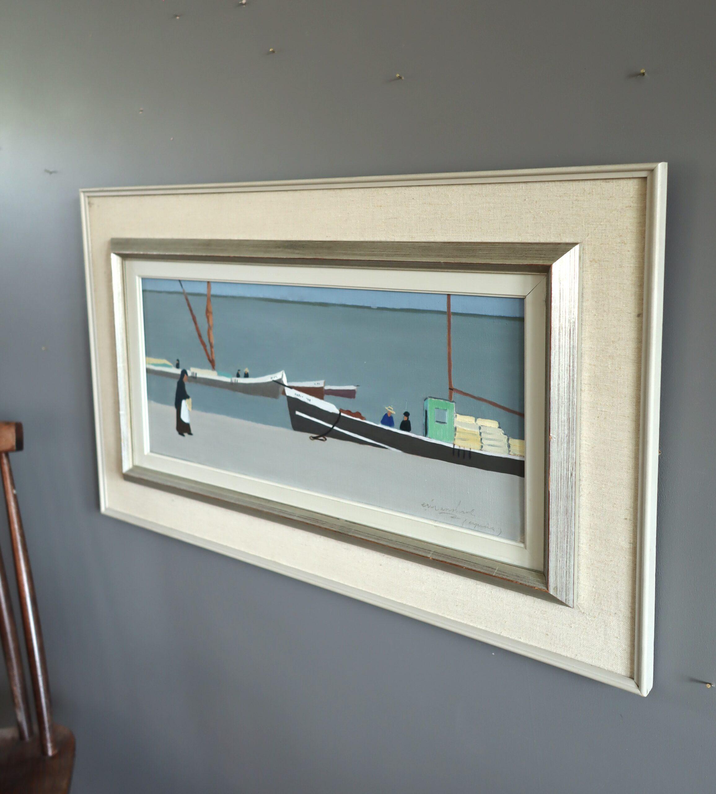 Mid Century Modern Swedish Seascape Oil Painting - Still Waters, Quiet Shore For Sale 2