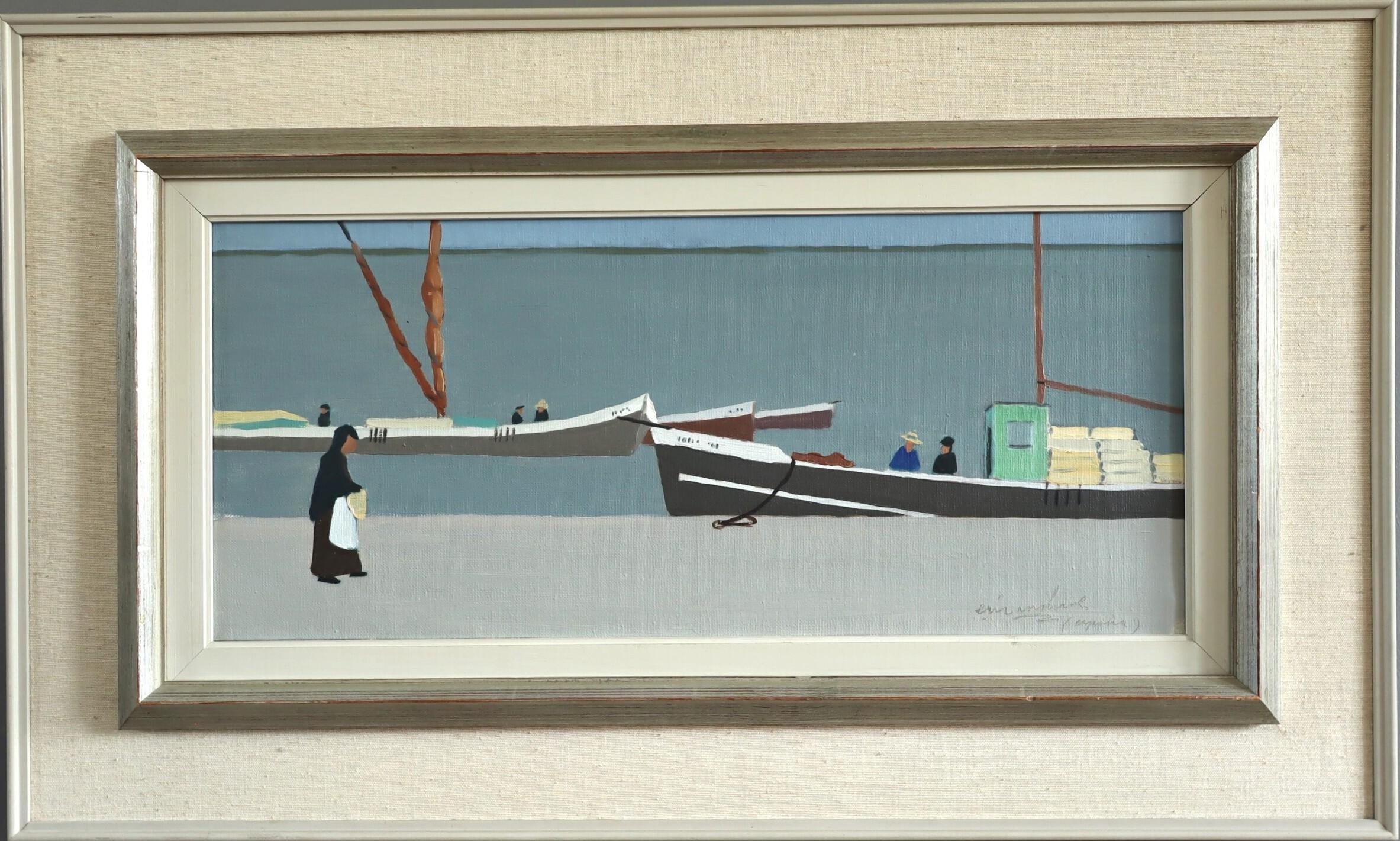 Unknown Landscape Painting - Mid Century Modern Swedish Seascape Oil Painting - Still Waters, Quiet Shore