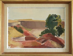 Mid Century Modern Swedish Semi-Abstract Landscape Oil Painting - Canyon Edge