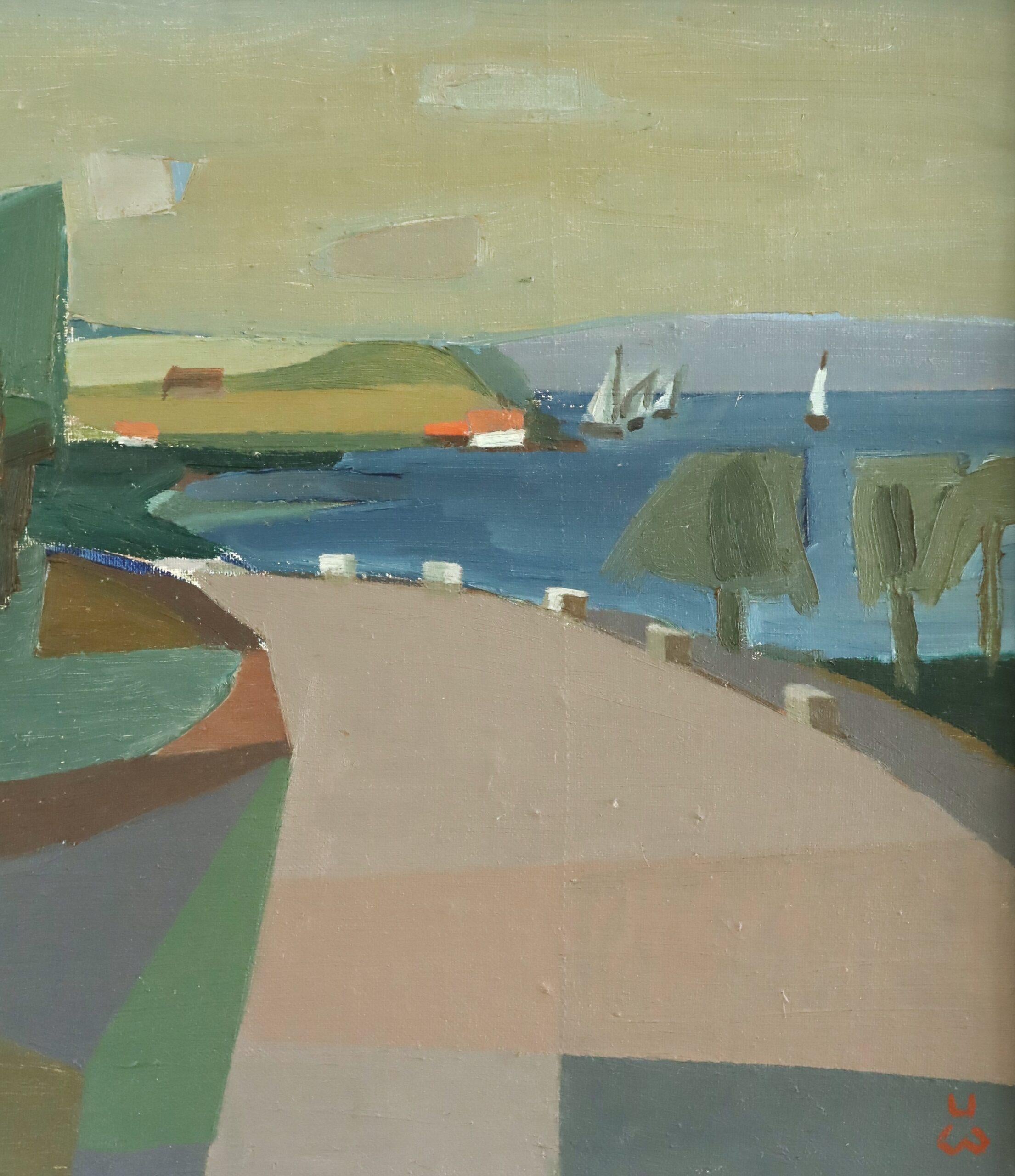 Schwedische halb-abstrakte Landschaft, Ölgemälde, Mid-Century Modern, Modern im Angebot 5