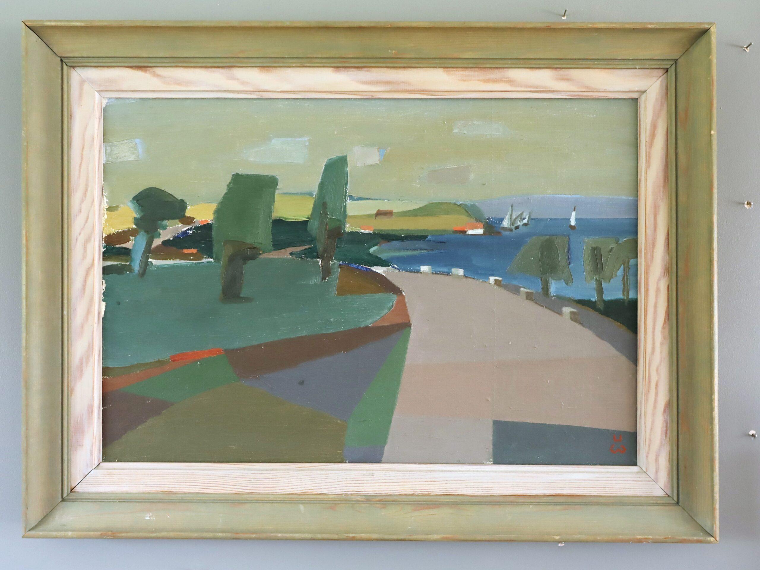 Schwedische halb-abstrakte Landschaft, Ölgemälde, Mid-Century Modern, Modern – Painting von Unknown