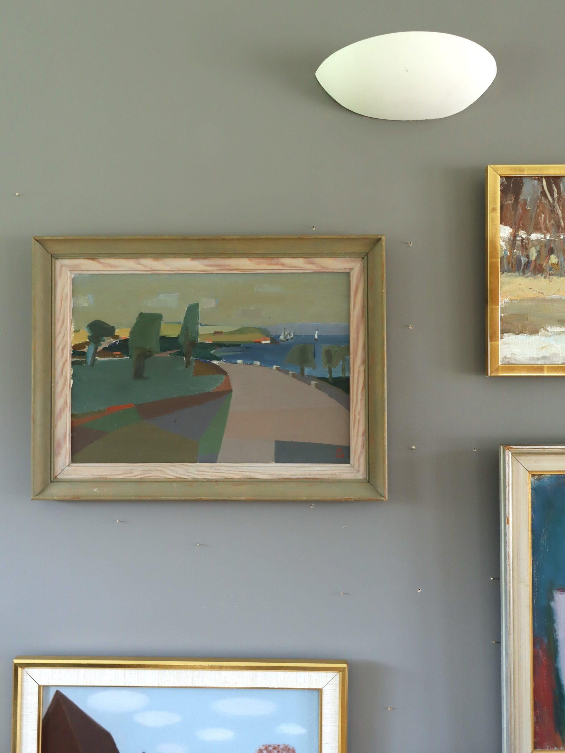 Schwedische halb-abstrakte Landschaft, Ölgemälde, Mid-Century Modern, Modern (Moderne), Painting, von Unknown