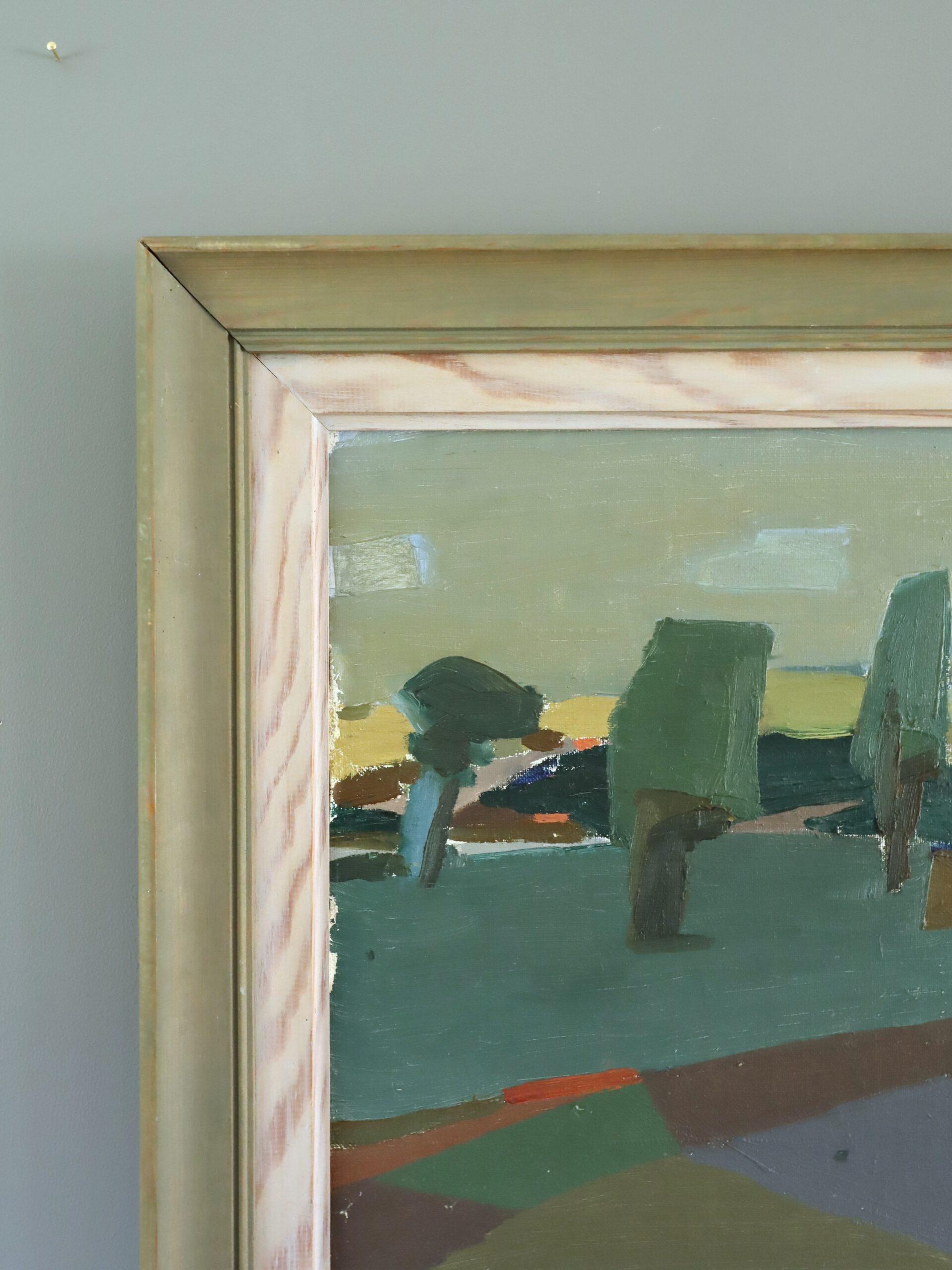 Schwedische halb-abstrakte Landschaft, Ölgemälde, Mid-Century Modern, Modern im Angebot 1