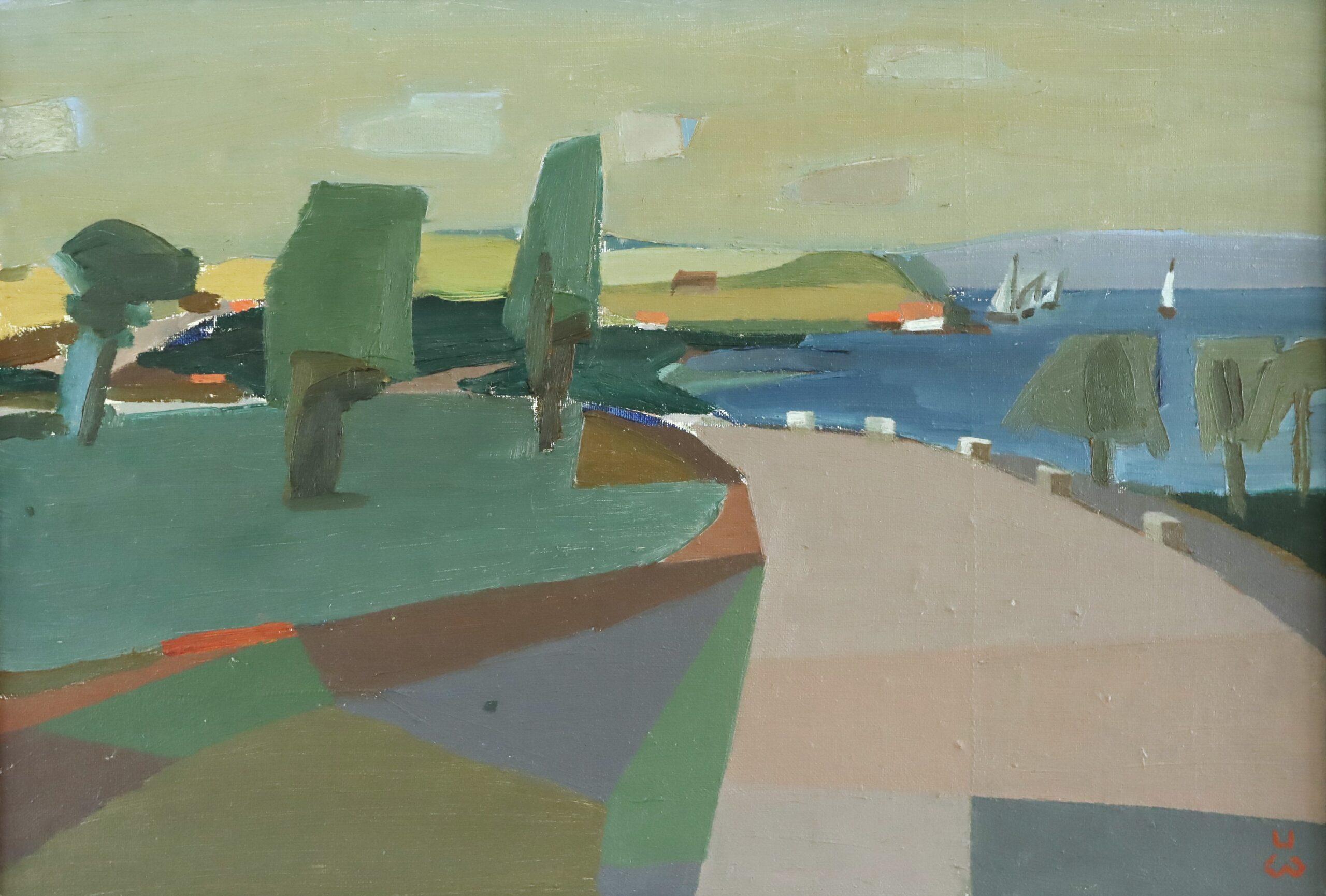 Schwedische halb-abstrakte Landschaft, Ölgemälde, Mid-Century Modern, Modern im Angebot 3