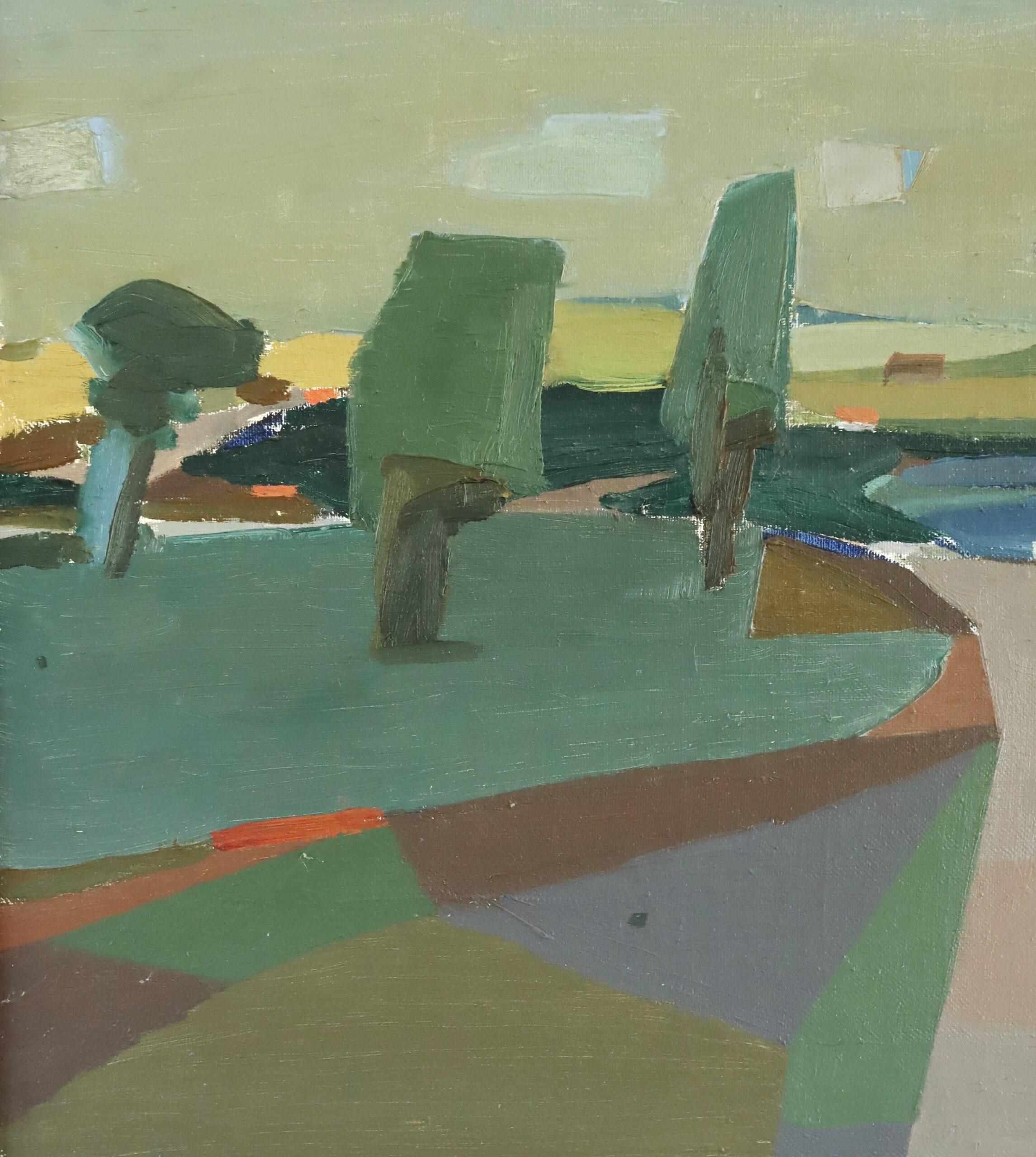 Schwedische halb-abstrakte Landschaft, Ölgemälde, Mid-Century Modern, Modern im Angebot 4