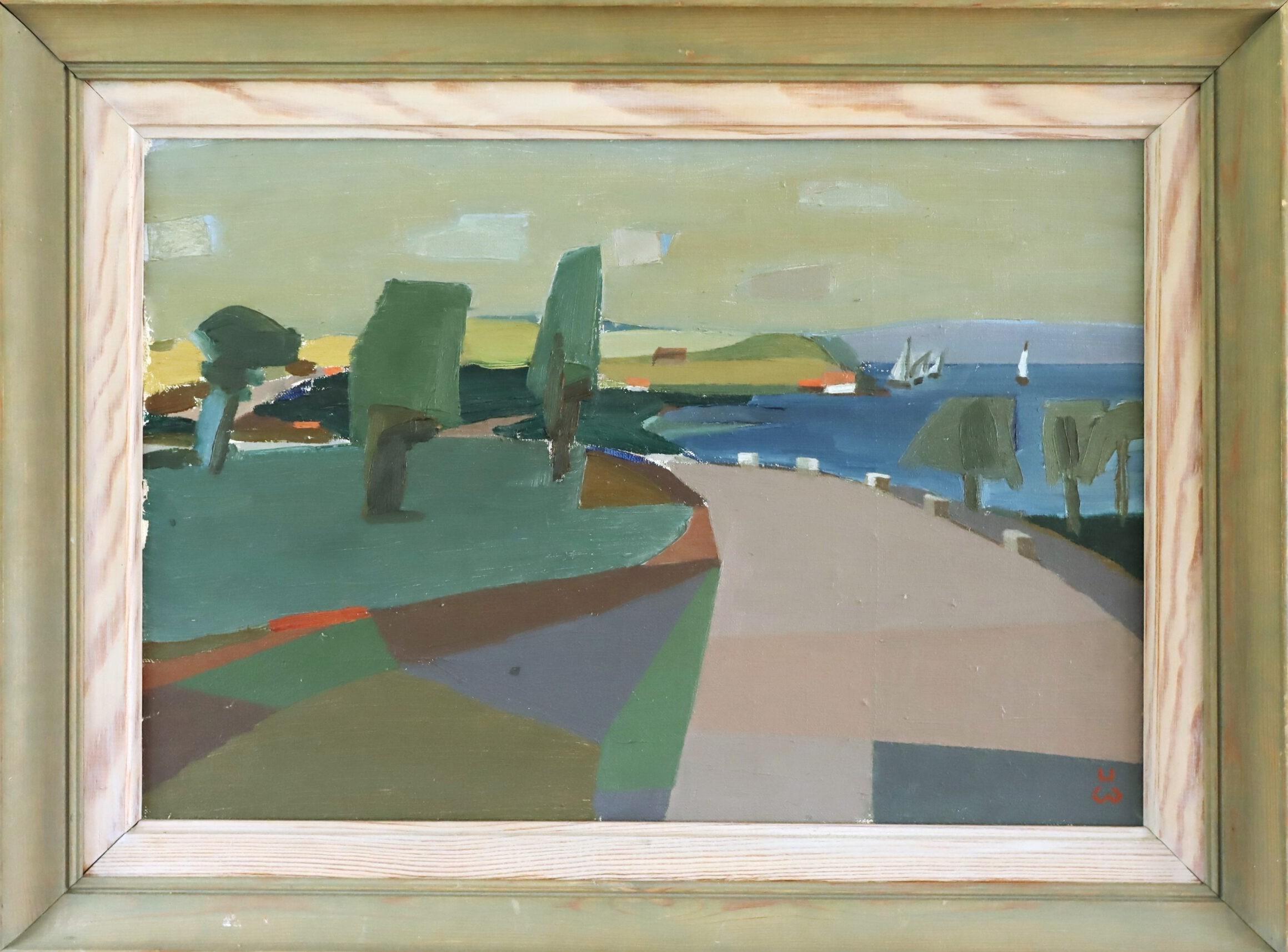 Schwedische halb-abstrakte Landschaft, Ölgemälde, Mid-Century Modern, Modern