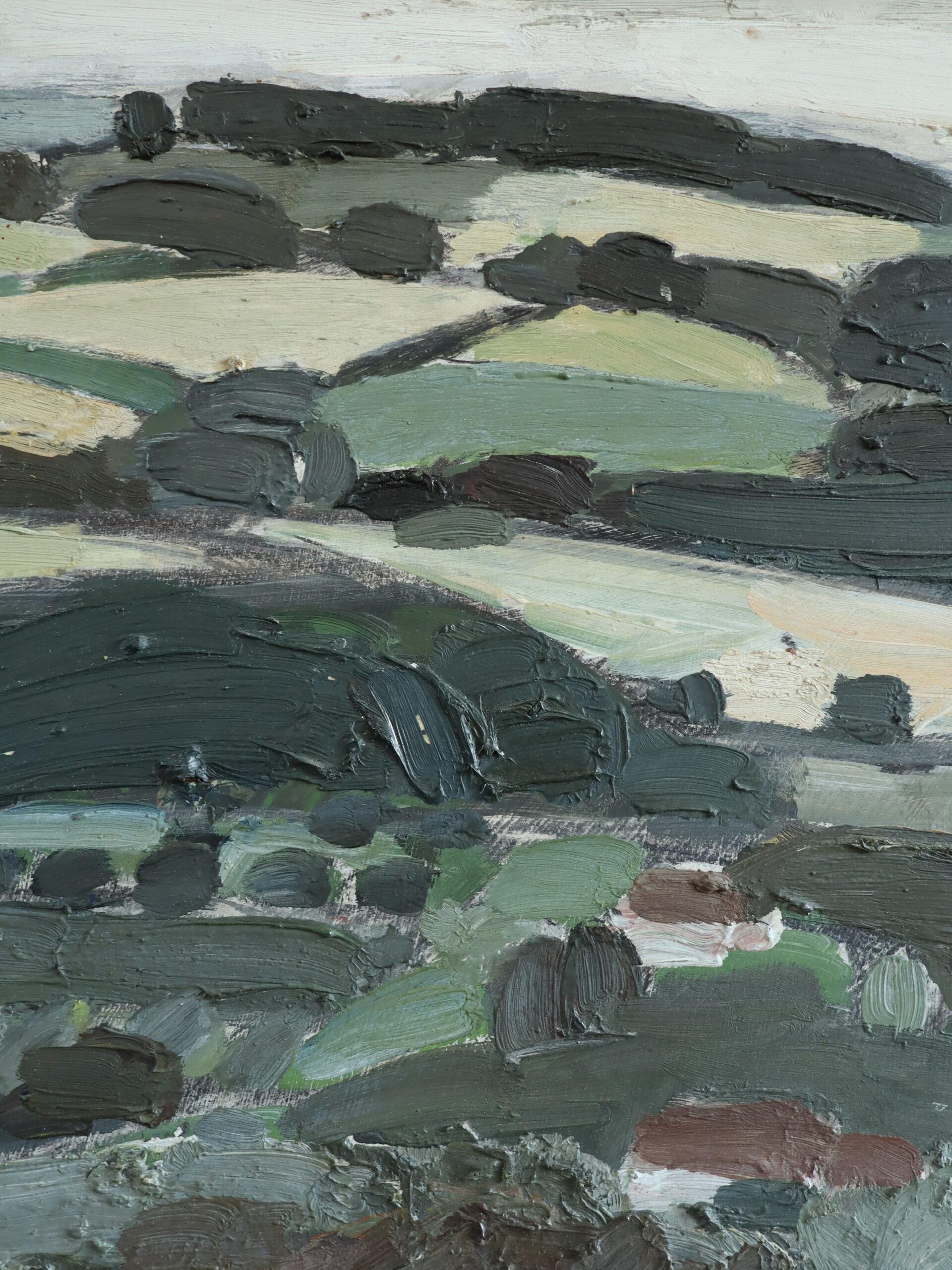 Peinture à l'huile de paysage semi-abstrait suédois du milieu du siècle dernier - Rolle Green en vente 5